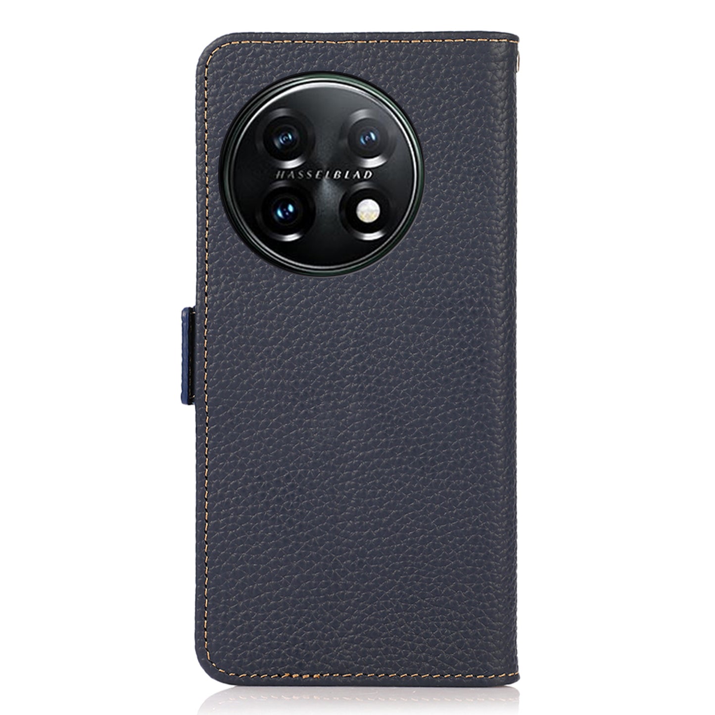 KHAZNEH Phone Case for OnePlus 11 5G RFID Blocking Stand Wallet Litchi Texture Genuine Leather Shockproof Flip Phone Cover - Blue