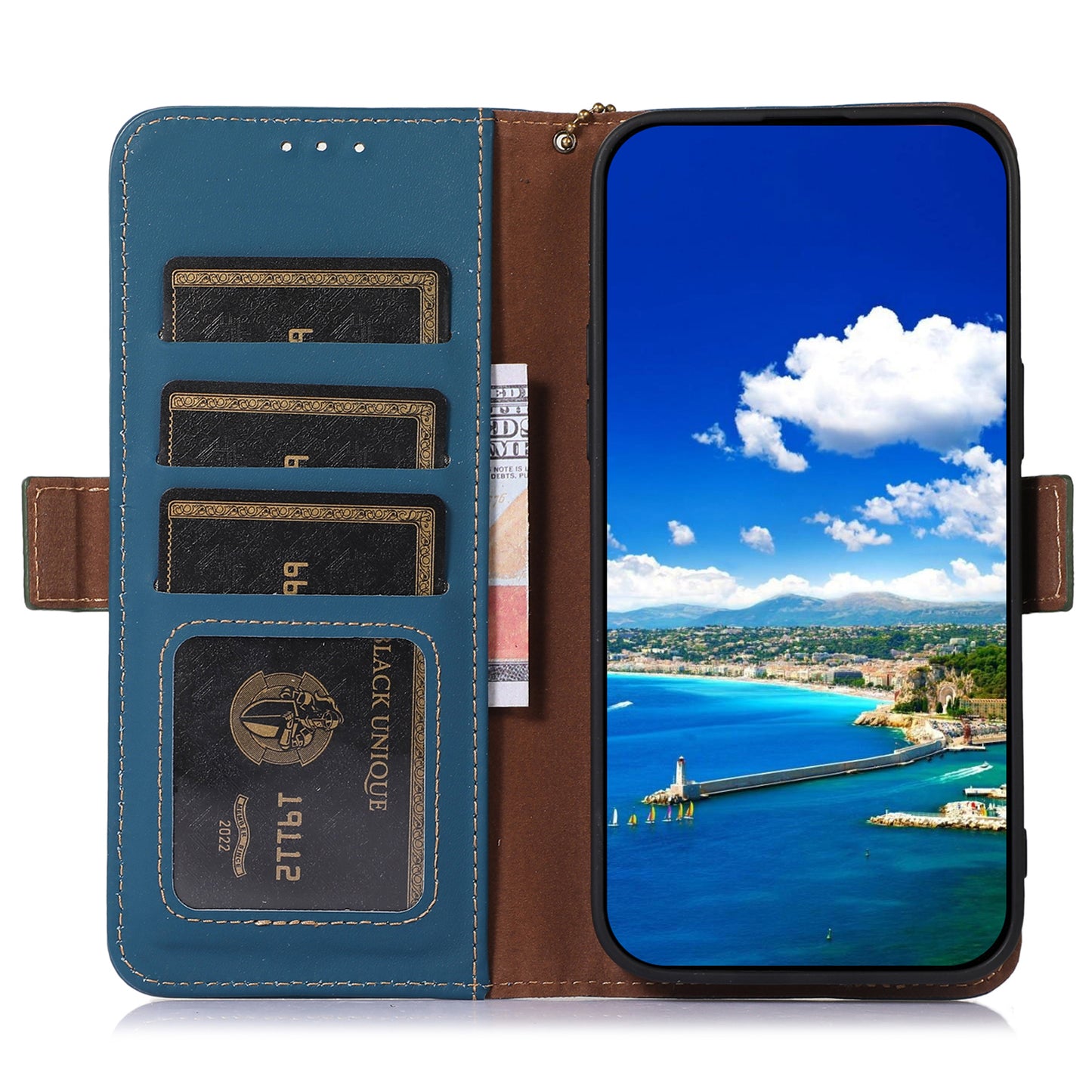 For OnePlus 11 5G Phone Case Genuine Leather Flip Cover RFID Blocking Wallet Case - Blue