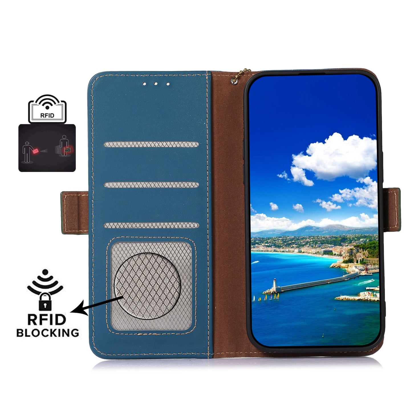 For OnePlus 11 5G Phone Case Genuine Leather Flip Cover RFID Blocking Wallet Case - Blue
