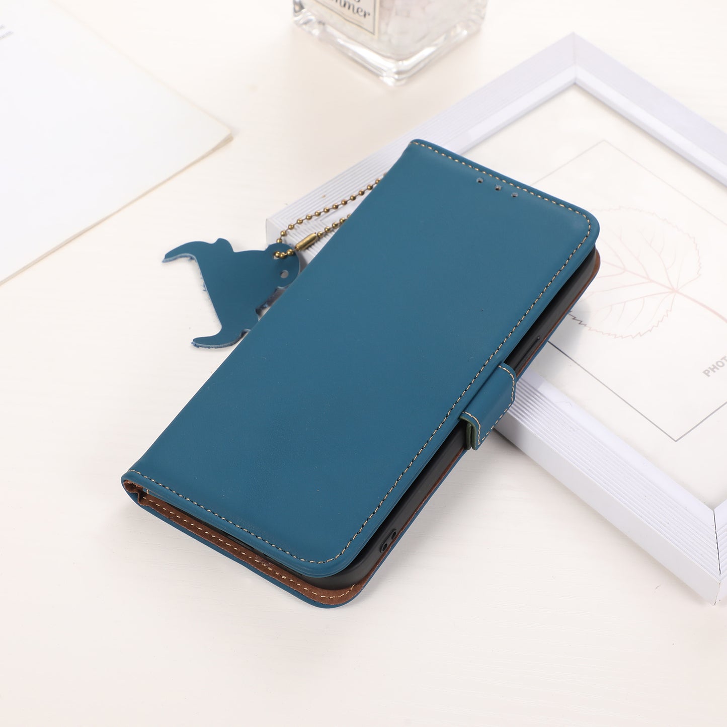 For OnePlus 11 5G Phone Case Genuine Leather Flip Cover RFID Blocking Wallet Case - Blue