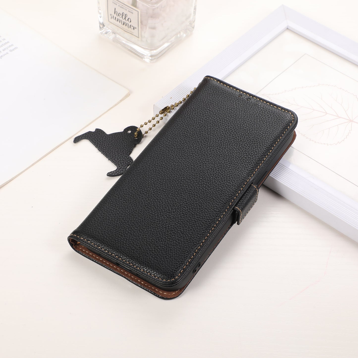 Shockproof Case for OnePlus 11 5G Genuine Leather Phone Case RFID Blocking Wallet Phone Cover with Stand - Black