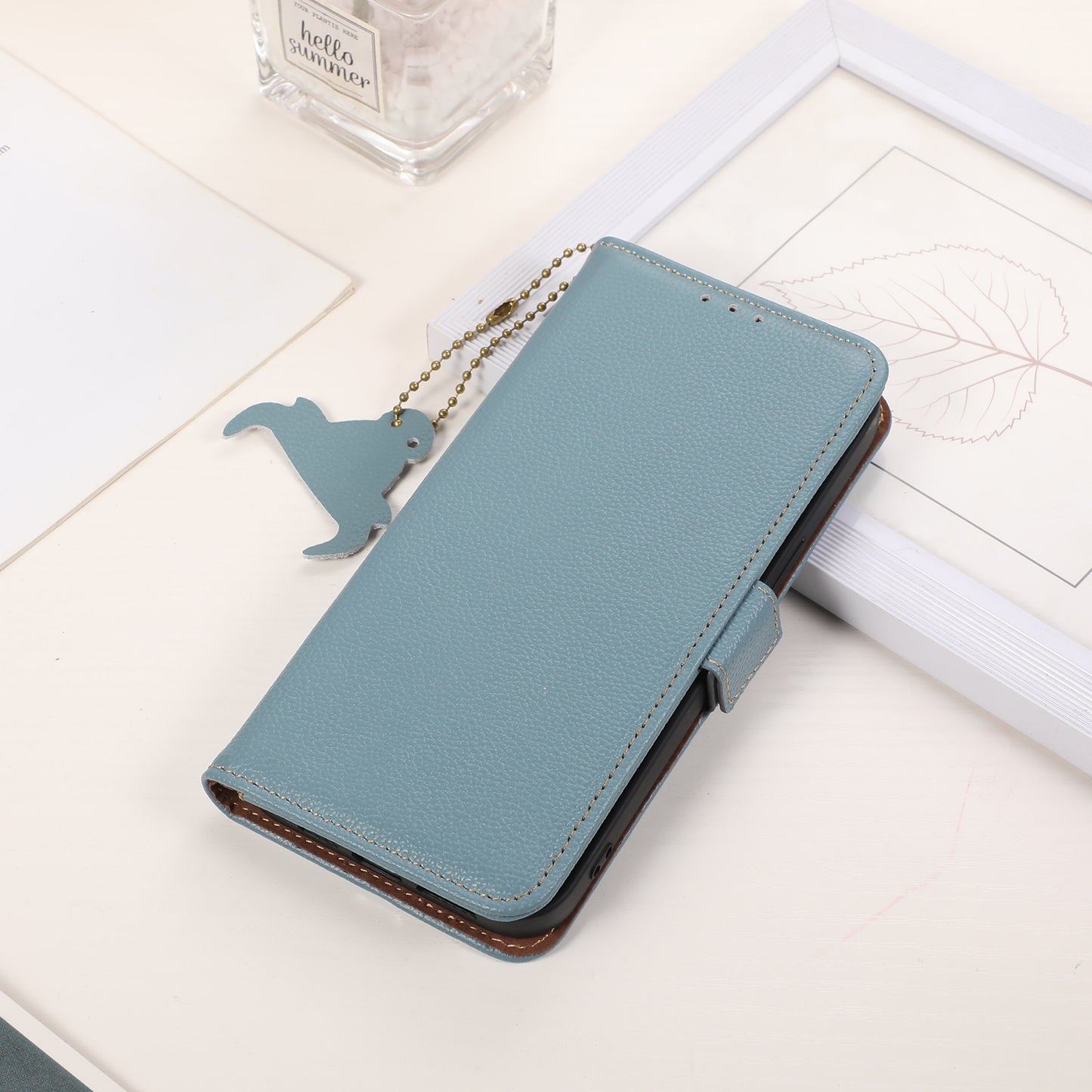 Shockproof Case for OnePlus 11 5G Genuine Leather Phone Case RFID Blocking Wallet Phone Cover with Stand - Blue