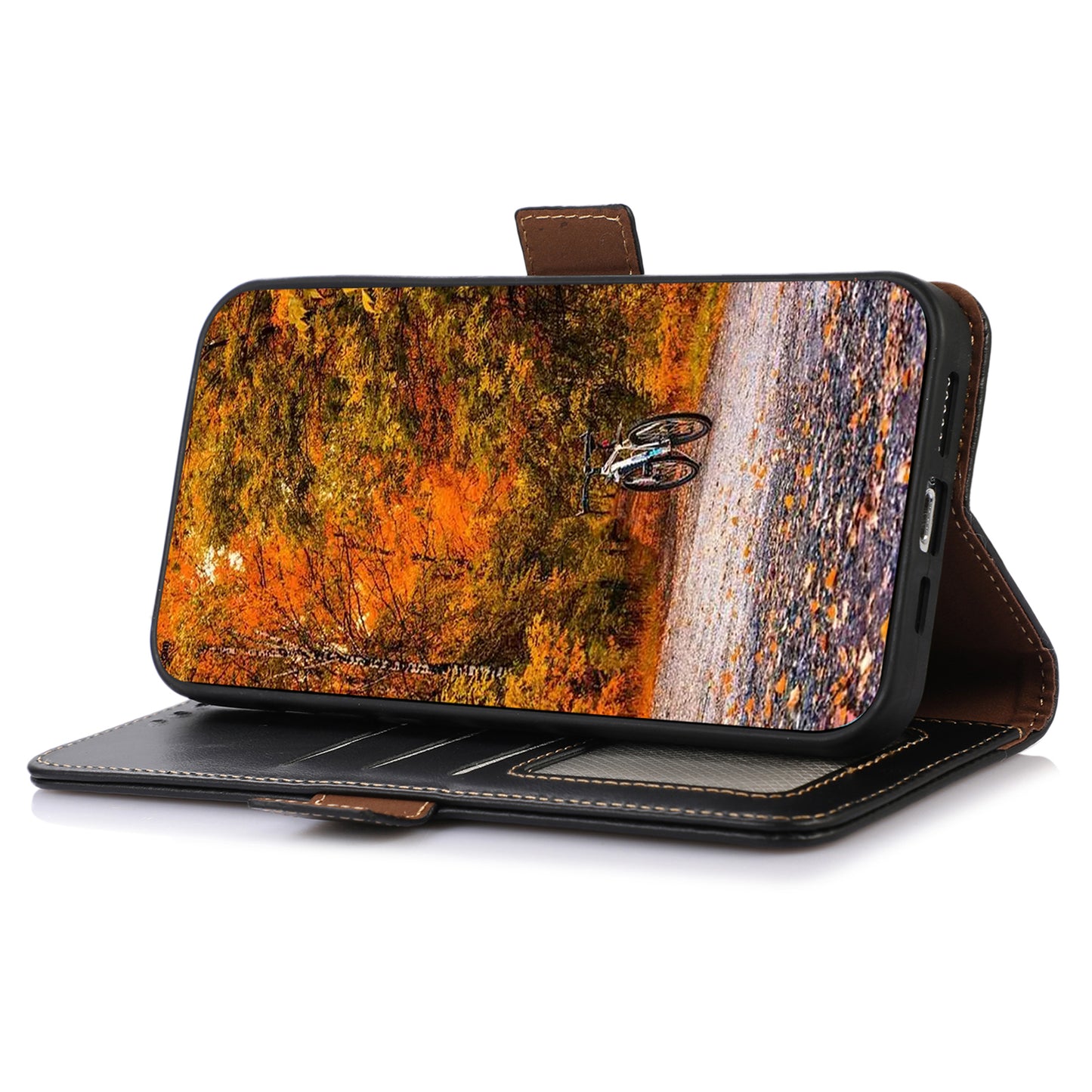 Shockproof Phone Case For OnePlus 11 5G, RFID Blocking Genuine Cowhide Leather Anti-scratch Phone Cover with Wallet Stand - Black