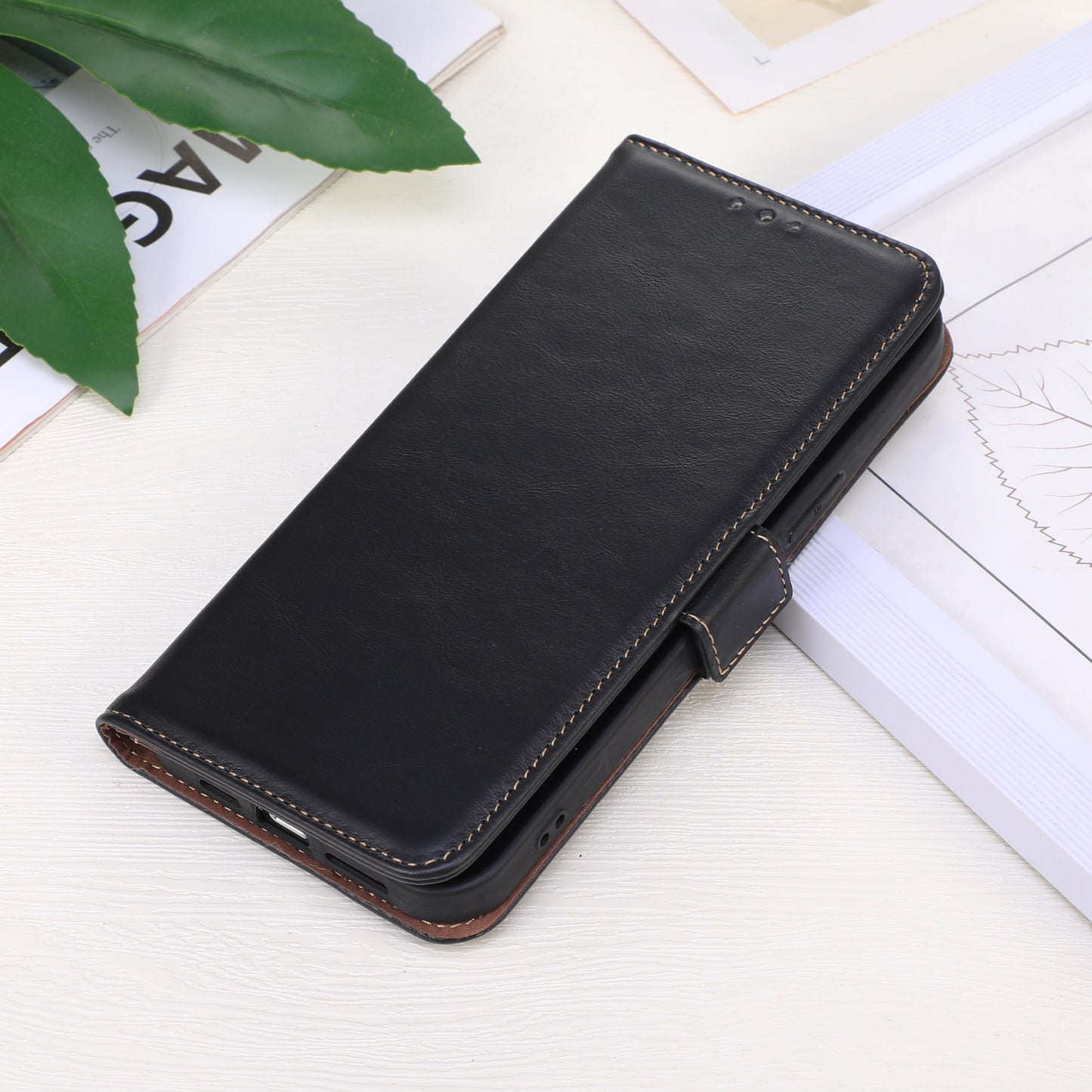Shockproof Phone Case For OnePlus 11 5G, RFID Blocking Genuine Cowhide Leather Anti-scratch Phone Cover with Wallet Stand - Black
