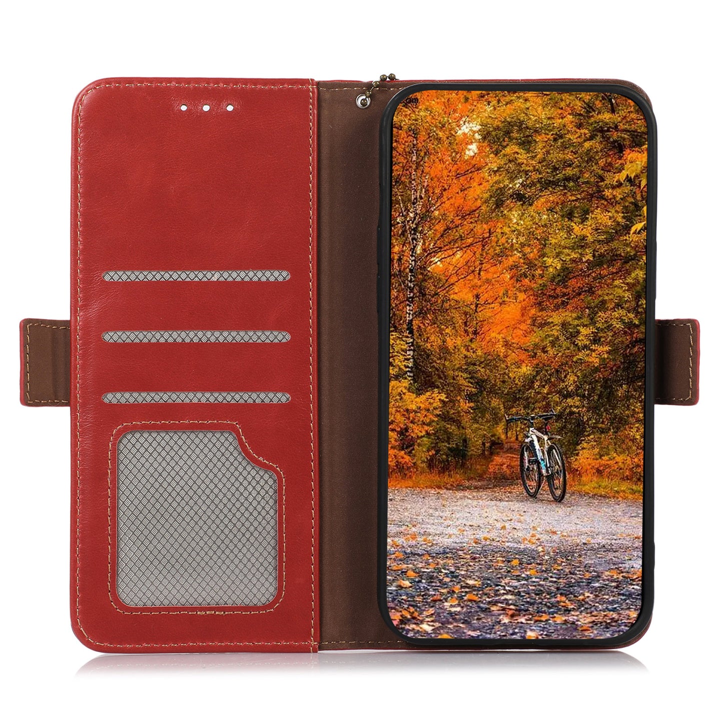 Shockproof Phone Case For OnePlus 11 5G, RFID Blocking Genuine Cowhide Leather Anti-scratch Phone Cover with Wallet Stand - Red