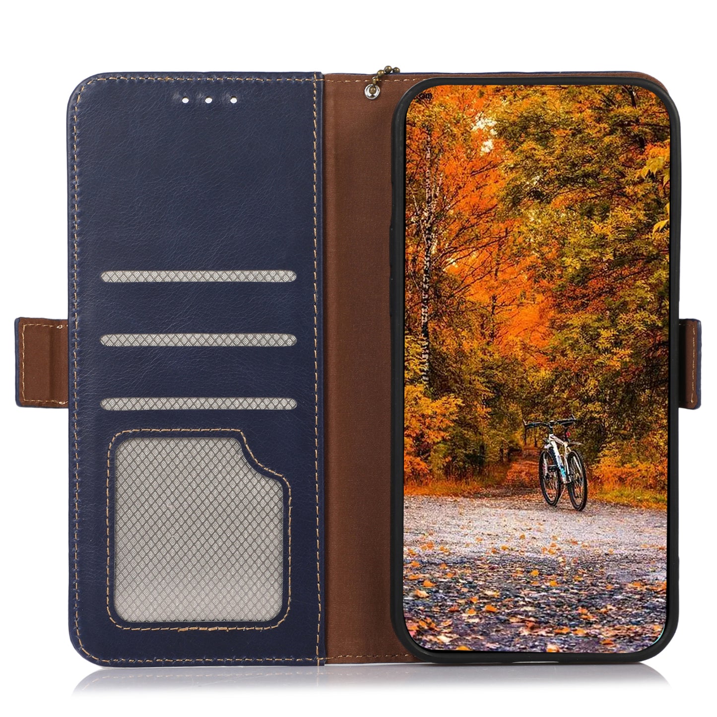 Shockproof Phone Case For OnePlus 11 5G, RFID Blocking Genuine Cowhide Leather Anti-scratch Phone Cover with Wallet Stand - Blue