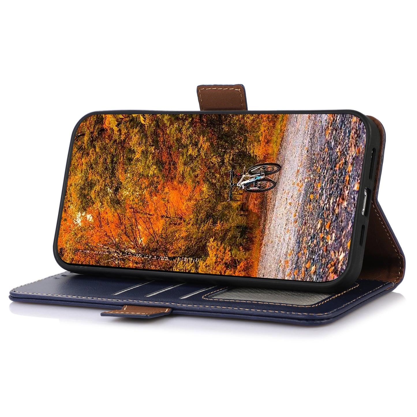 Shockproof Phone Case For OnePlus 11 5G, RFID Blocking Genuine Cowhide Leather Anti-scratch Phone Cover with Wallet Stand - Blue