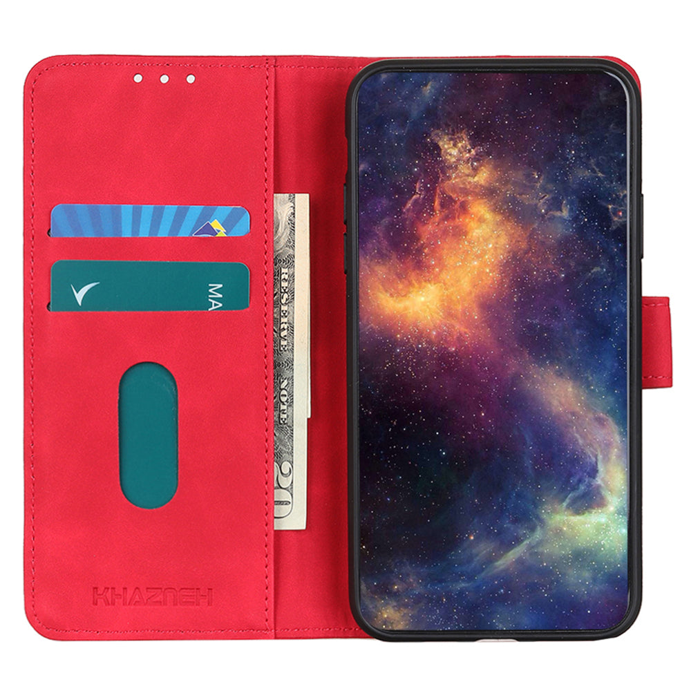 KHAZNEH For OnePlus 11 5G Leather Phone Case Retro Texture Anti-fall Phone Cover with Wallet Stand - Red