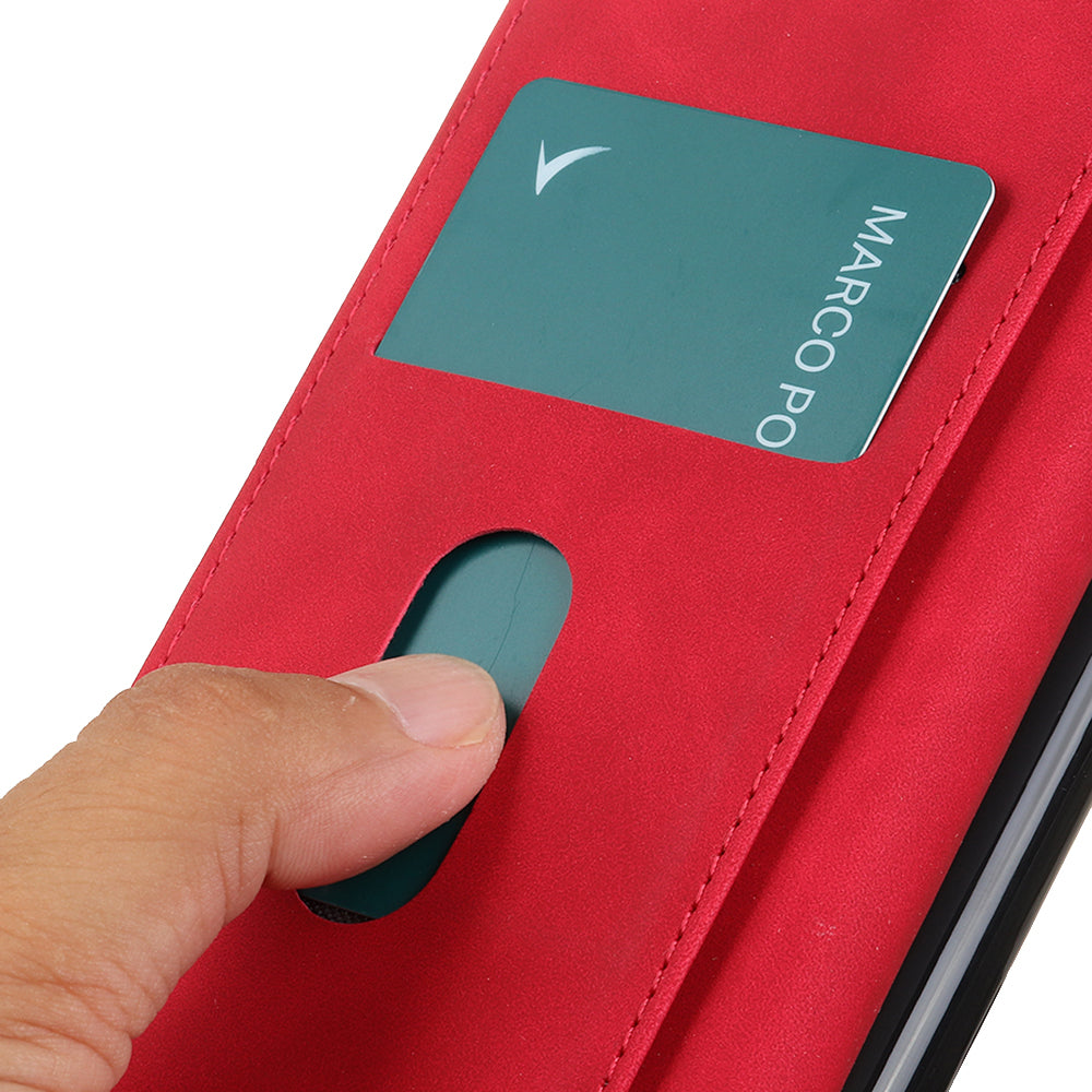 KHAZNEH For OnePlus 11 5G Leather Phone Case Retro Texture Anti-fall Phone Cover with Wallet Stand - Red