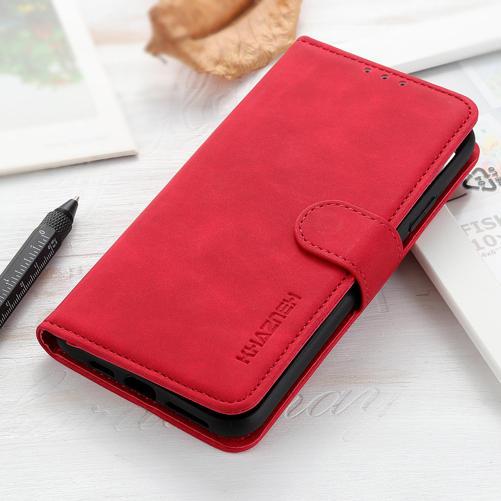 KHAZNEH For OnePlus 11 5G Leather Phone Case Retro Texture Anti-fall Phone Cover with Wallet Stand - Red