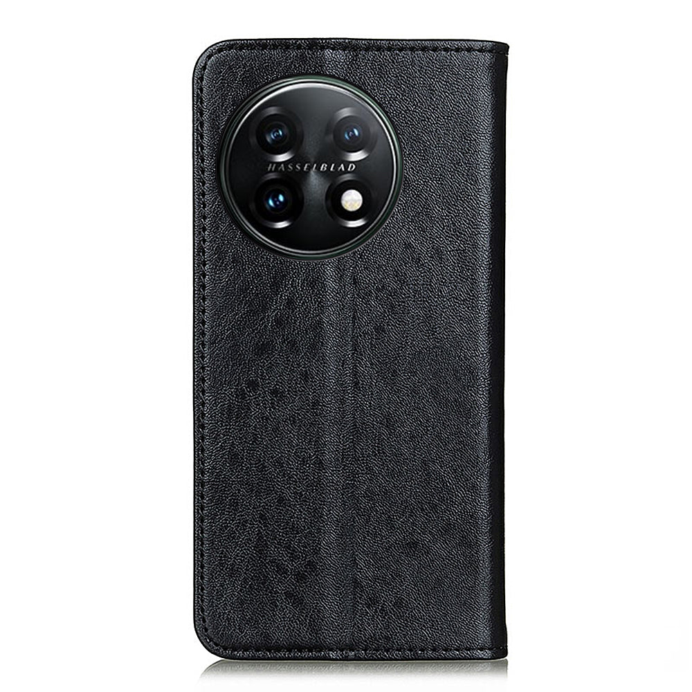 For OnePlus 11 5G Cell Phone Case Stand Crazy Horse Texture PU Leather Wallet Shockproof Phone Cover - Black