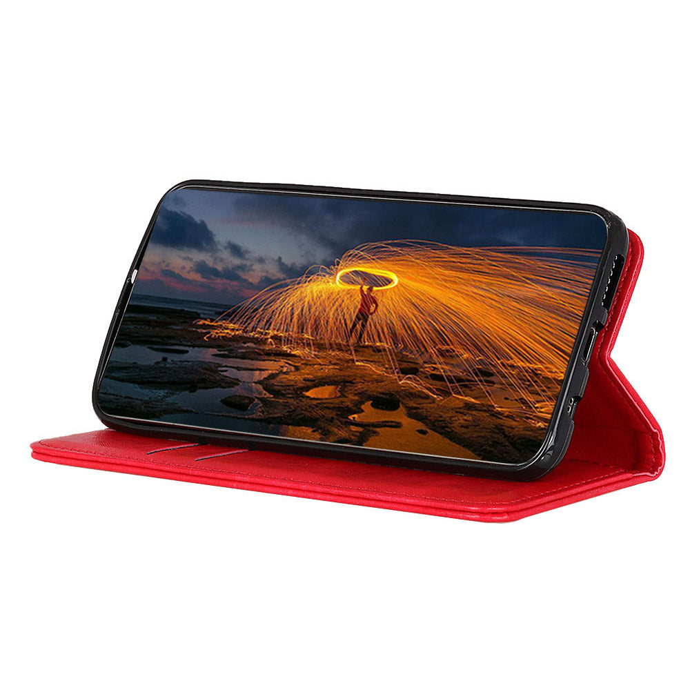 For OnePlus 11 5G Cell Phone Case Stand Crazy Horse Texture PU Leather Wallet Shockproof Phone Cover - Red