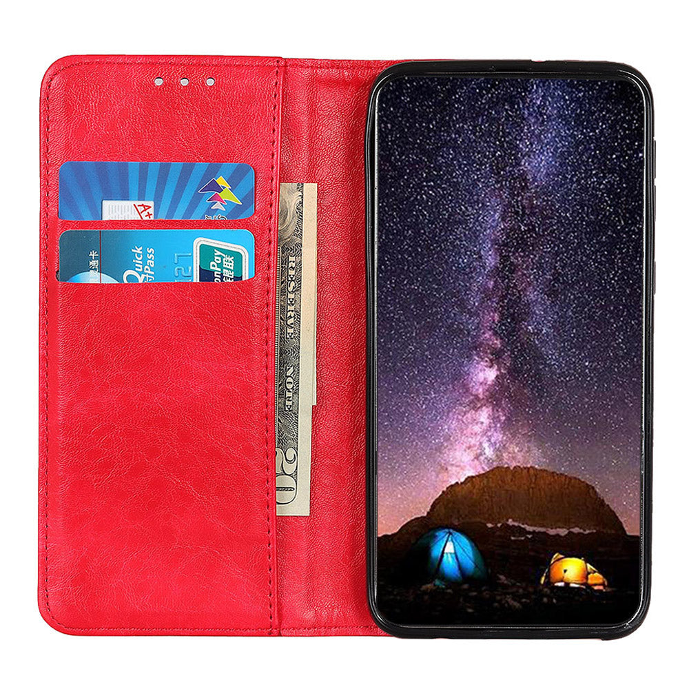 For OnePlus 11 5G Cell Phone Case Stand Crazy Horse Texture PU Leather Wallet Shockproof Phone Cover - Red