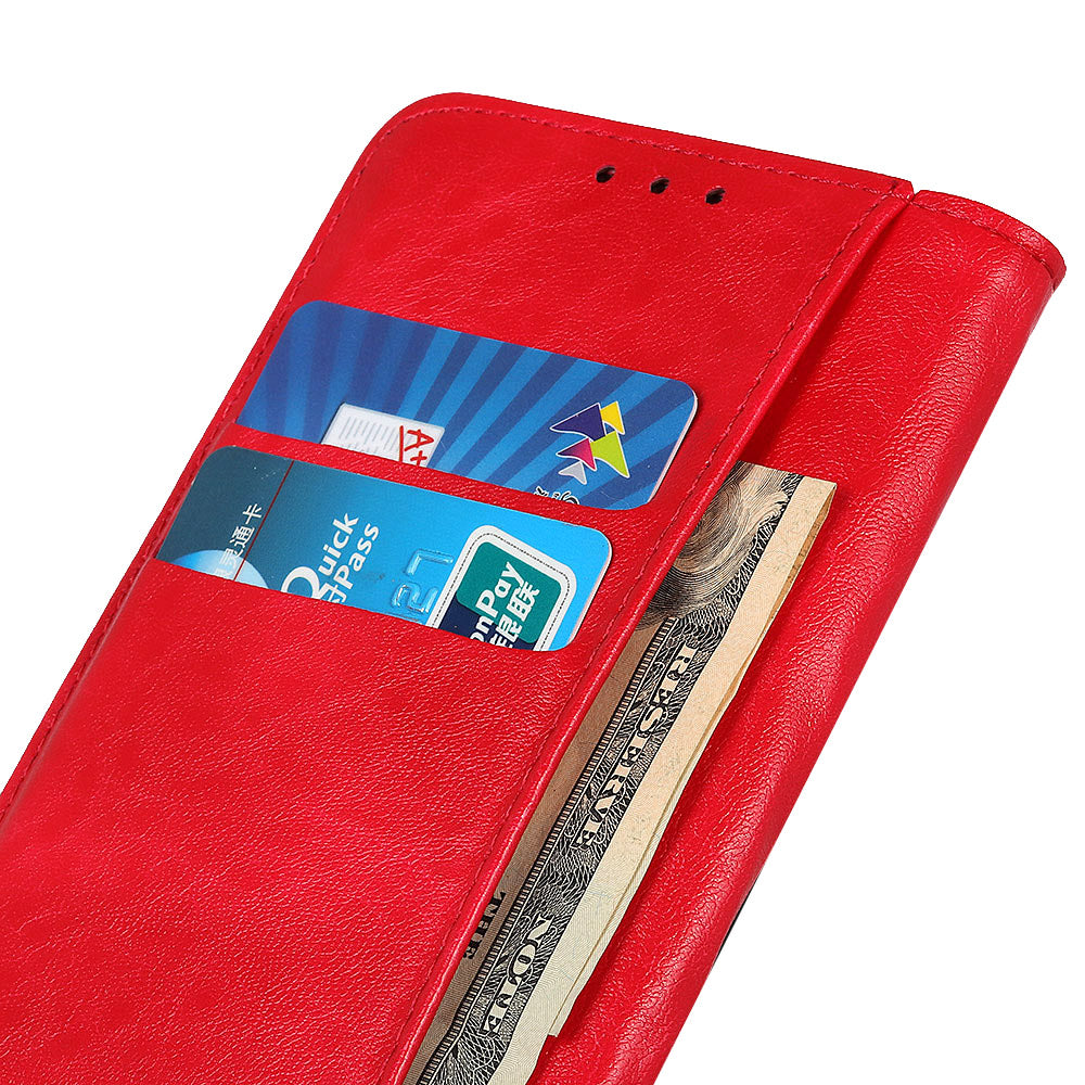 For OnePlus 11 5G Cell Phone Case Stand Crazy Horse Texture PU Leather Wallet Shockproof Phone Cover - Red
