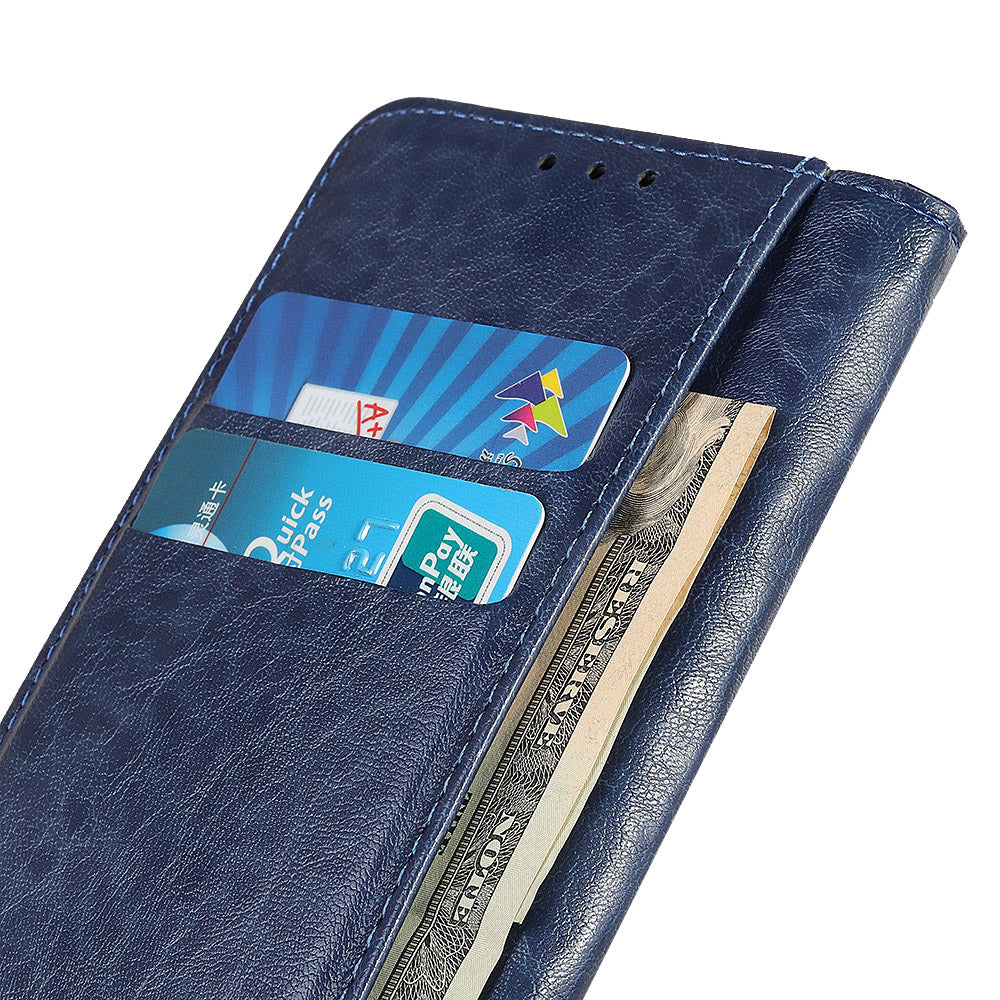 For OnePlus 11 5G Cell Phone Case Stand Crazy Horse Texture PU Leather Wallet Shockproof Phone Cover - Blue