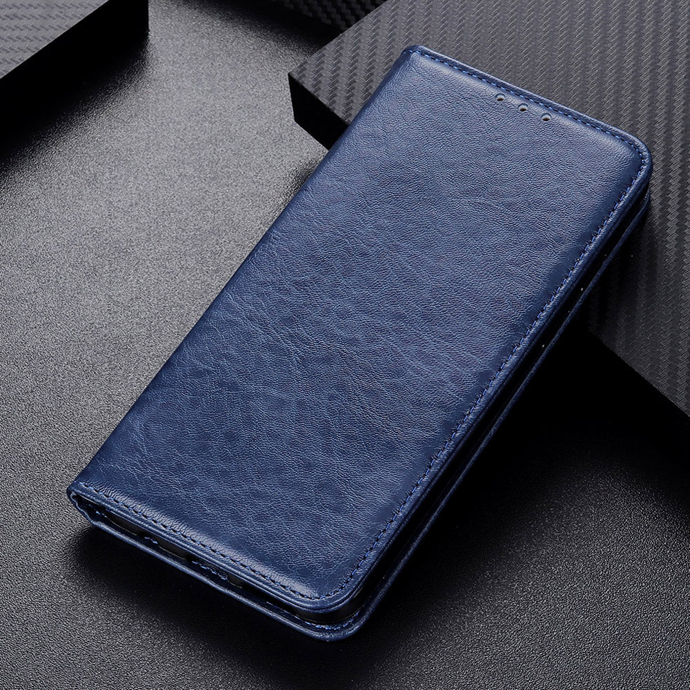 For OnePlus 11 5G Cell Phone Case Stand Crazy Horse Texture PU Leather Wallet Shockproof Phone Cover - Blue
