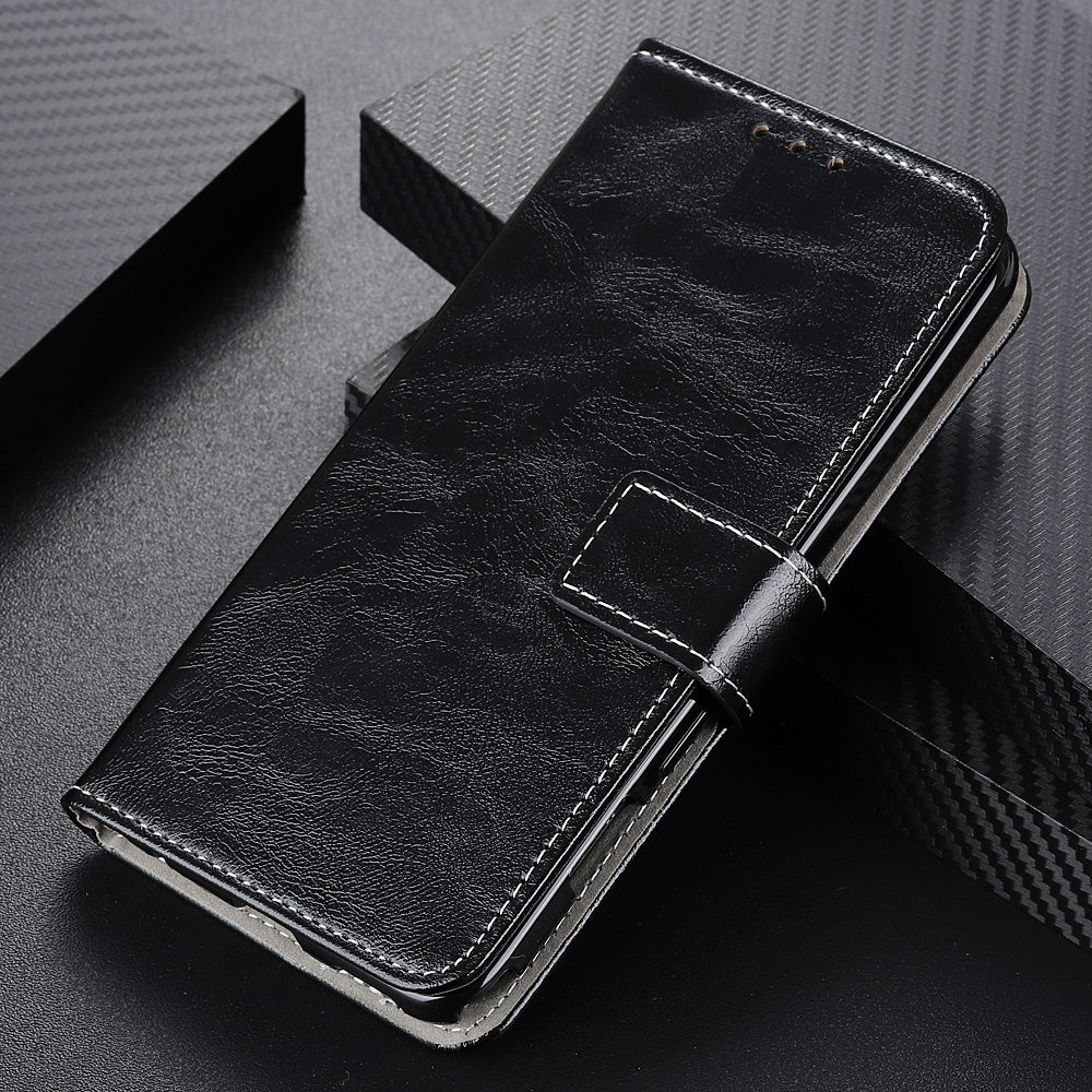 Cell Phone Cover For OnePlus 11 5G , Leather Retro Crazy Horse Texture Anti-scratch Phone Case Stand Wallet - Black