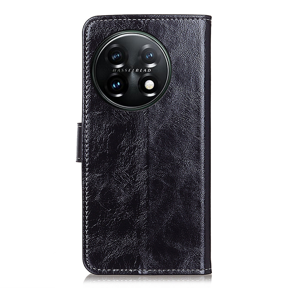 Cell Phone Cover For OnePlus 11 5G , Leather Retro Crazy Horse Texture Anti-scratch Phone Case Stand Wallet - Black
