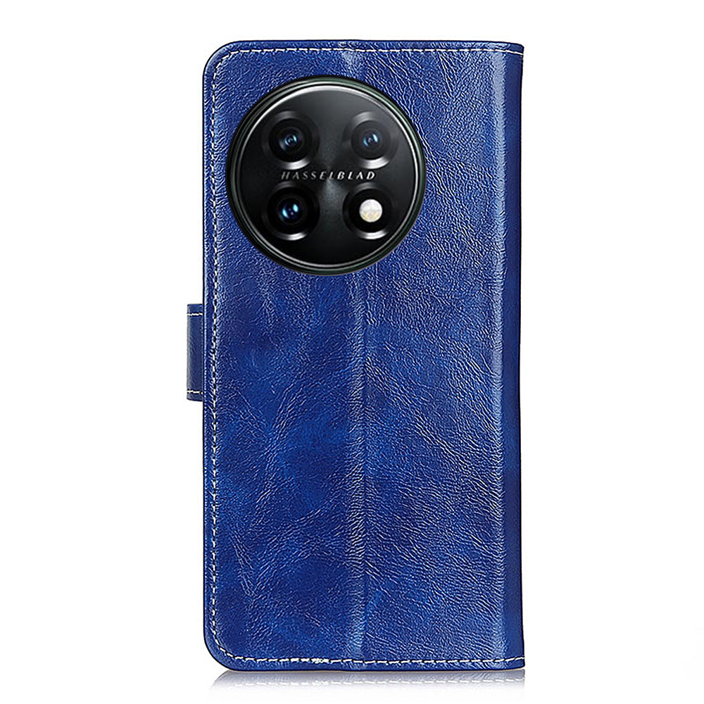 Cell Phone Cover For OnePlus 11 5G , Leather Retro Crazy Horse Texture Anti-scratch Phone Case Stand Wallet - Blue