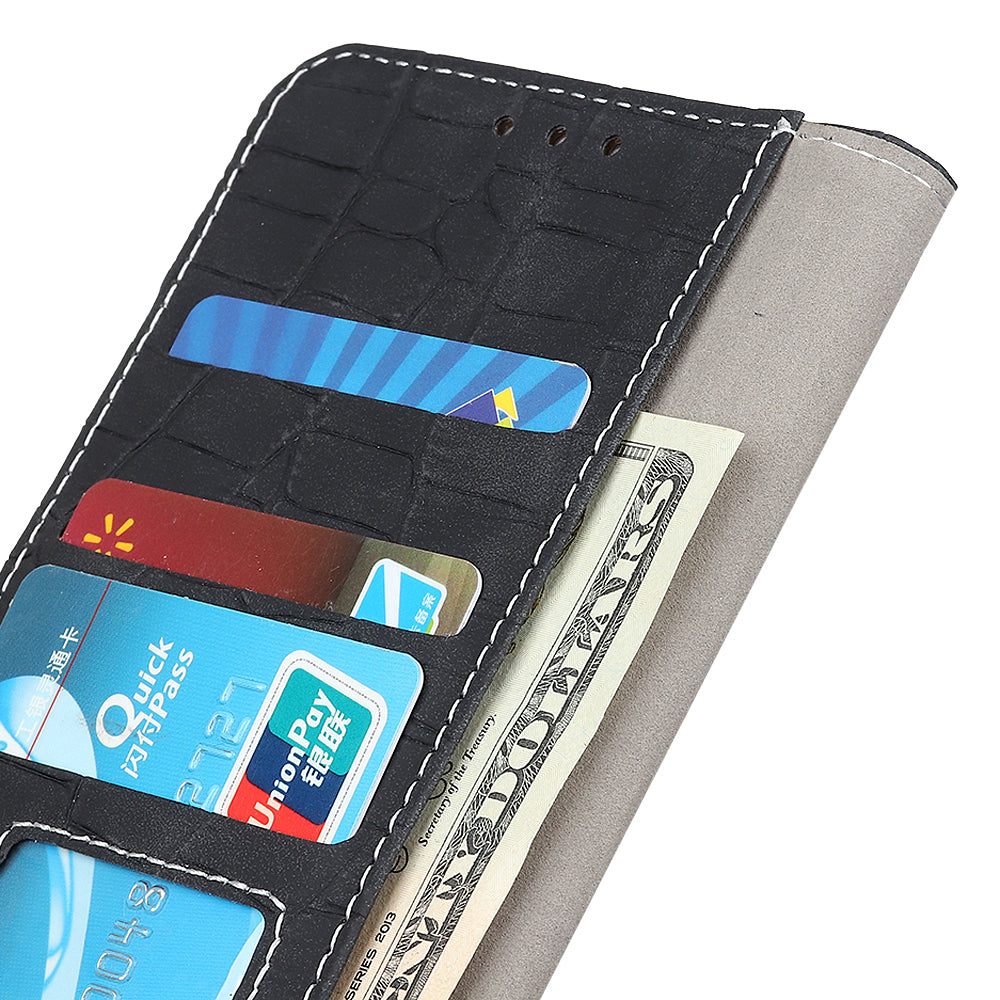 Mobile Phone Case For OnePlus 11 5G , Flip Leather Wallet Stand Crocodile Texture Anti-fall Protective Phone Cover - Black