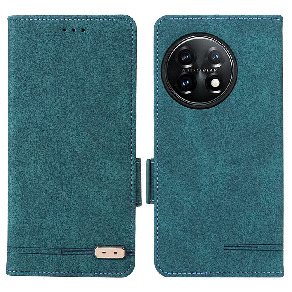 For OnePlus 11 5G Flip Cell Phone Cover Hardware Decor PU Leather Wallet Phone Case with Phone Stand Function - Blue