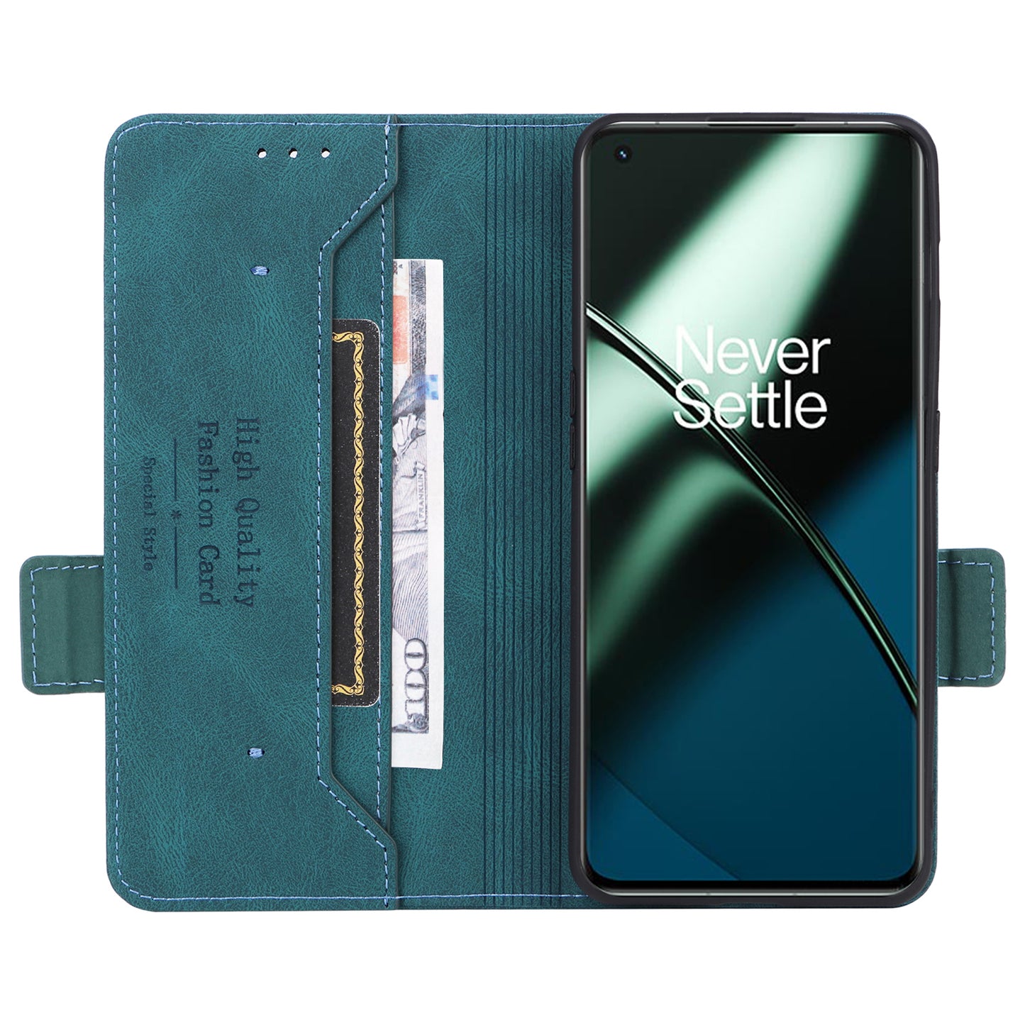 For OnePlus 11 5G Flip Cell Phone Cover Hardware Decor PU Leather Wallet Phone Case with Phone Stand Function - Blue