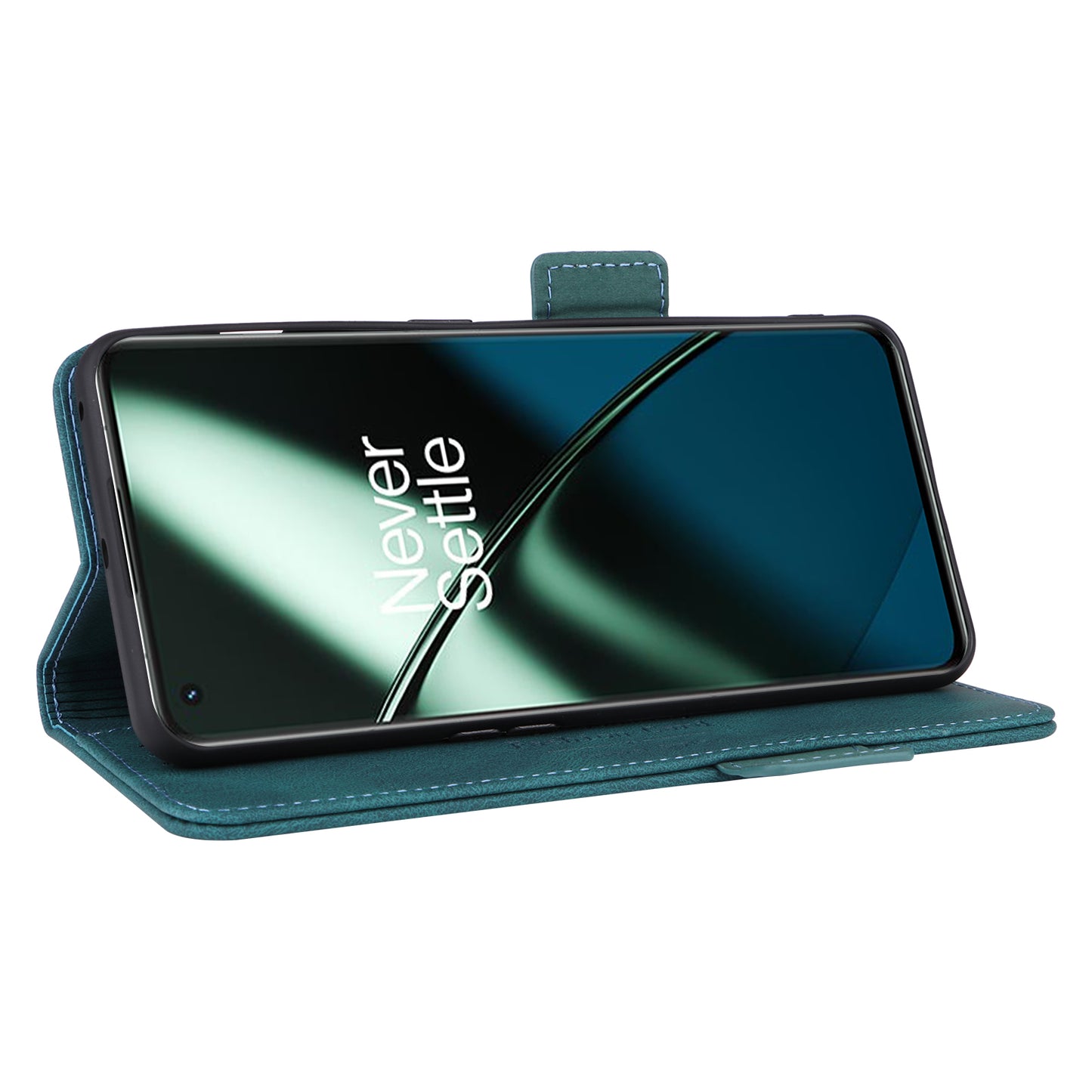 For OnePlus 11 5G Flip Cell Phone Cover Hardware Decor PU Leather Wallet Phone Case with Phone Stand Function - Blue