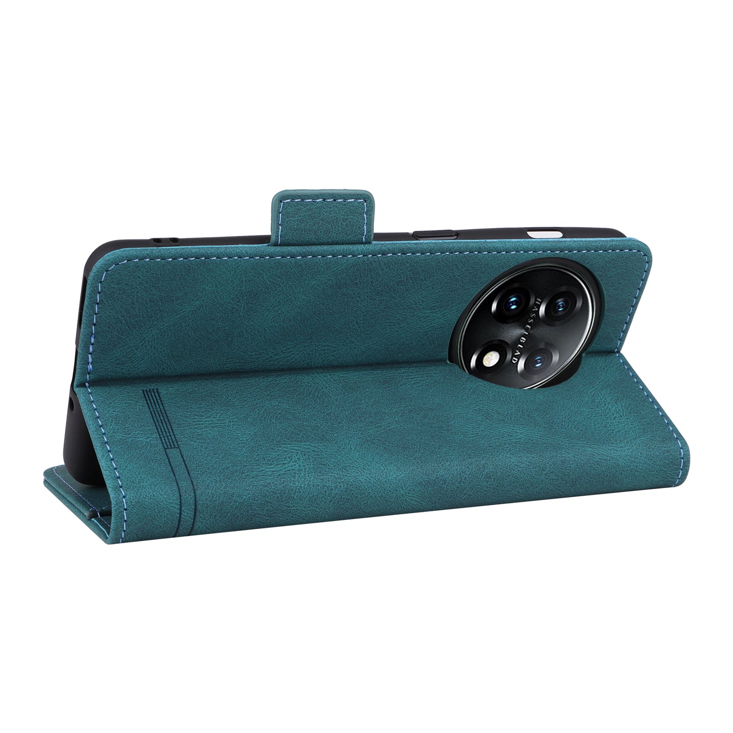 For OnePlus 11 5G Flip Cell Phone Cover Hardware Decor PU Leather Wallet Phone Case with Phone Stand Function - Blue