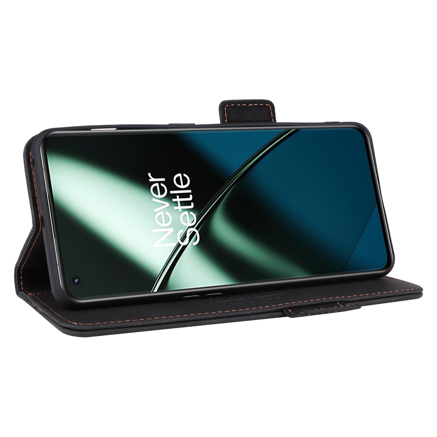 For OnePlus 11 5G Flip Cell Phone Cover Hardware Decor PU Leather Wallet Phone Case with Phone Stand Function - Black