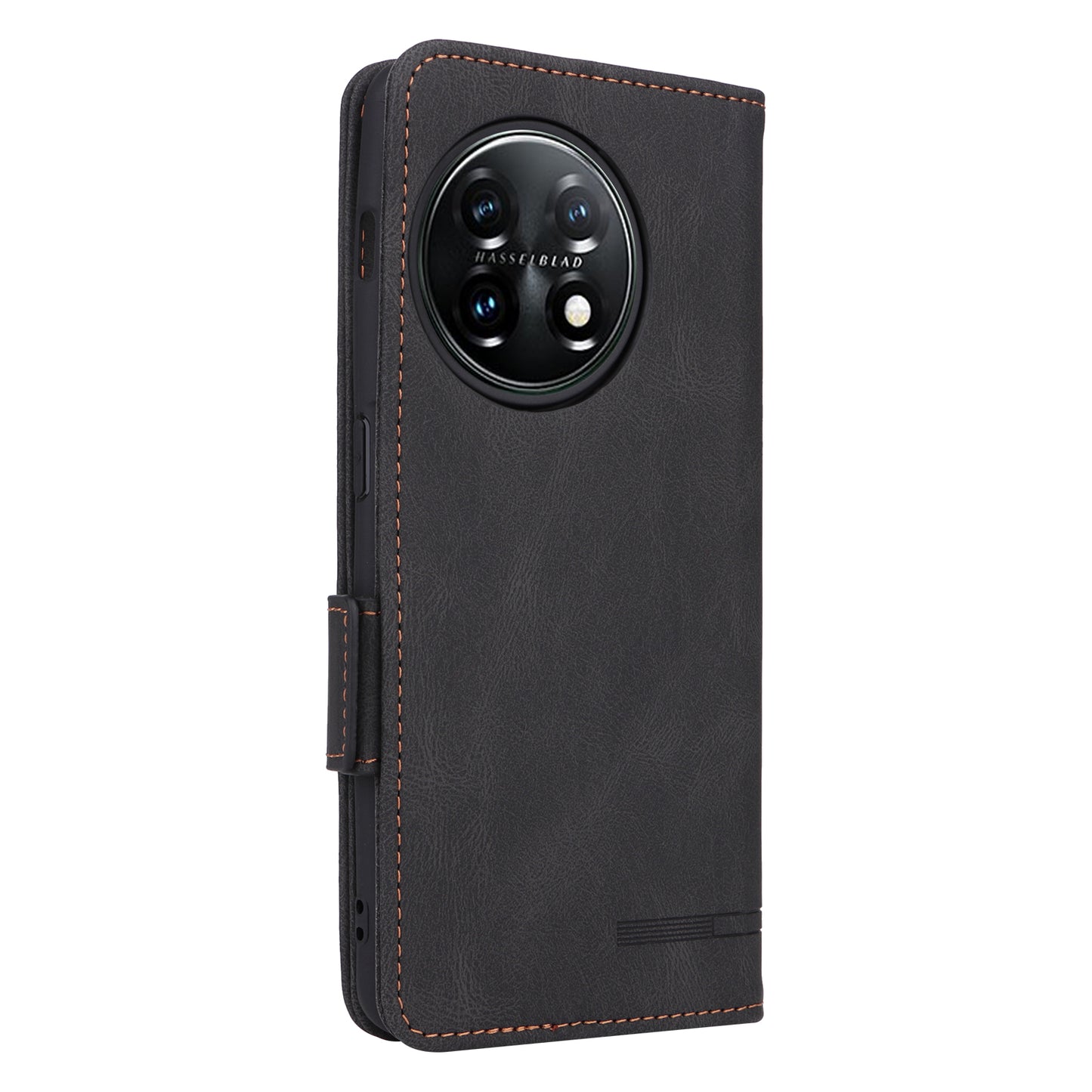 For OnePlus 11 5G Flip Cell Phone Cover Hardware Decor PU Leather Wallet Phone Case with Phone Stand Function - Black