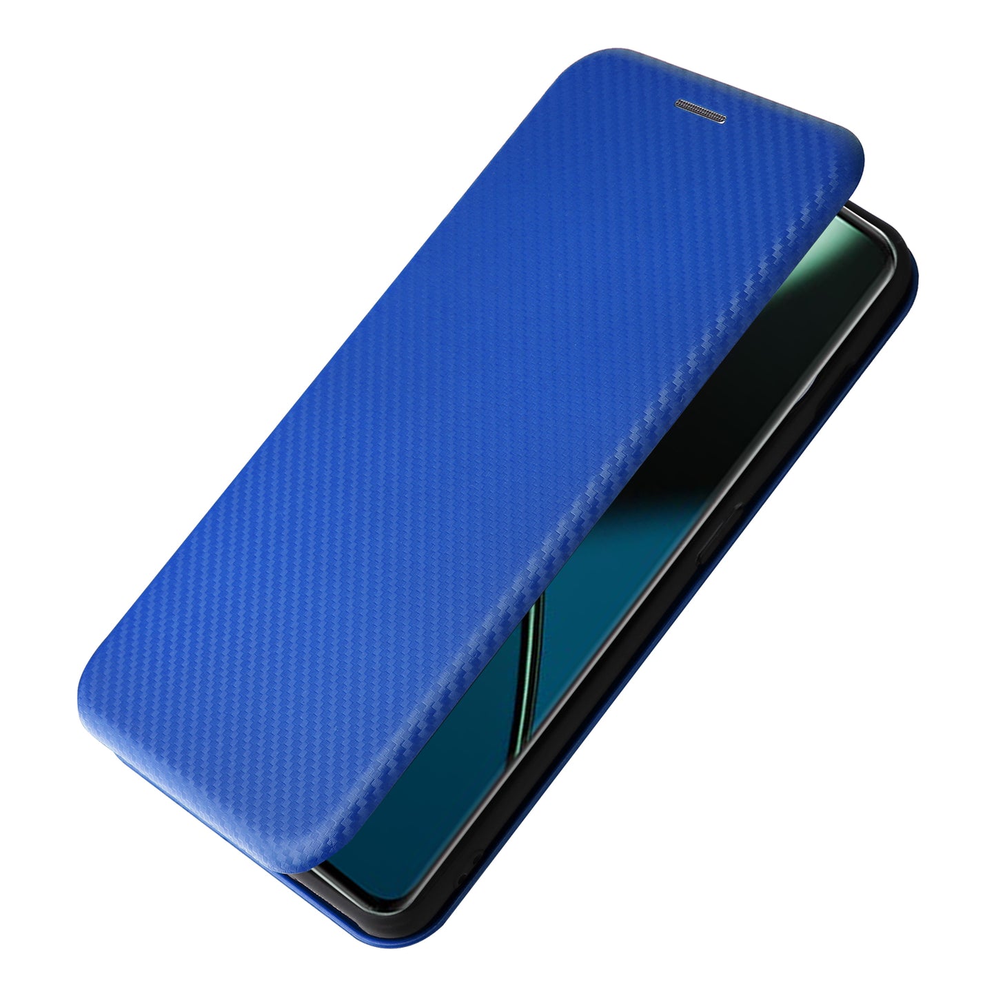For OnePlus 11 5G PU Leather Stand Card Slots Case Carbon Fiber Texture Magnetic Auto-absorbed Folio Phone Cover - Blue