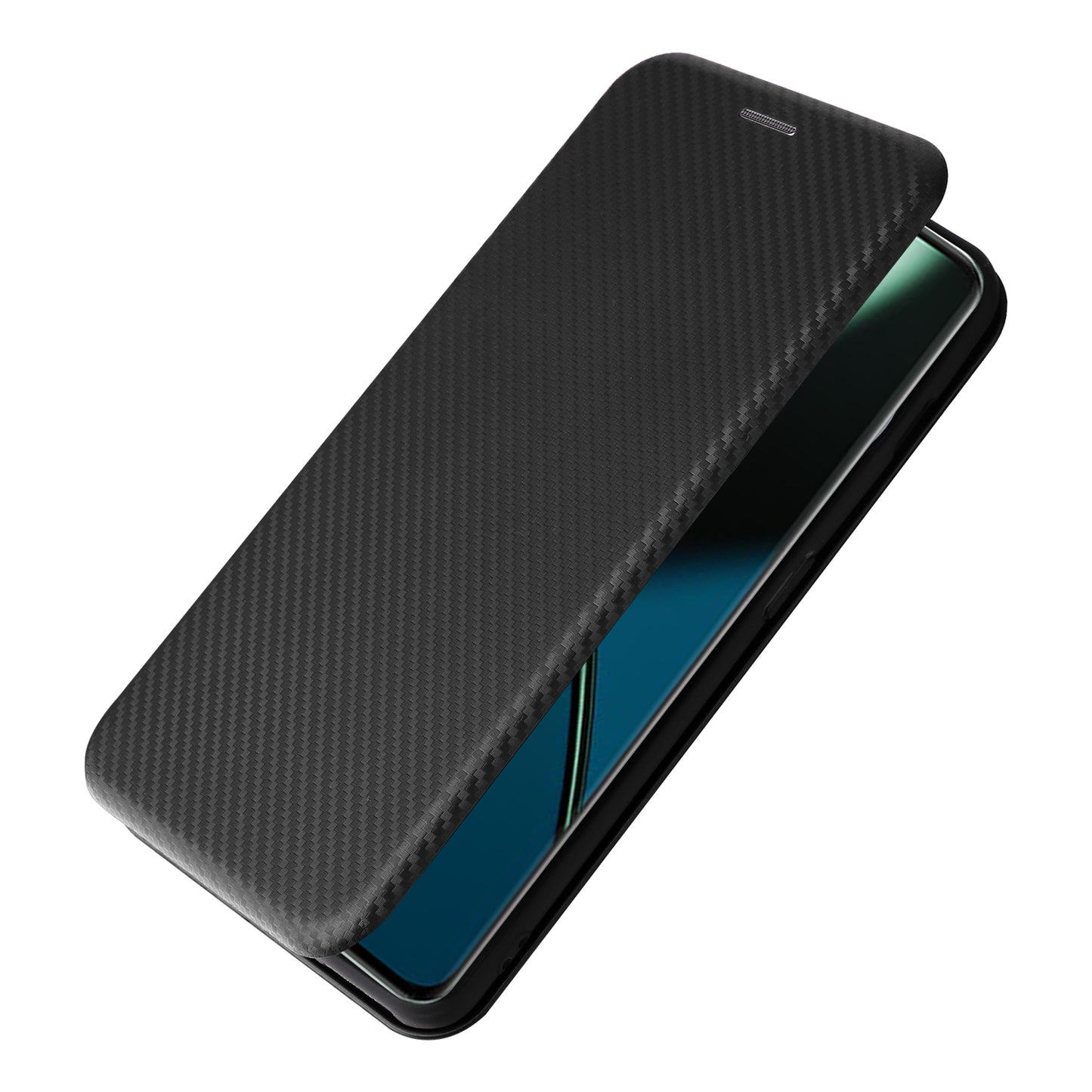 For OnePlus 11 5G PU Leather Stand Card Slots Case Carbon Fiber Texture Magnetic Auto-absorbed Folio Phone Cover - Black