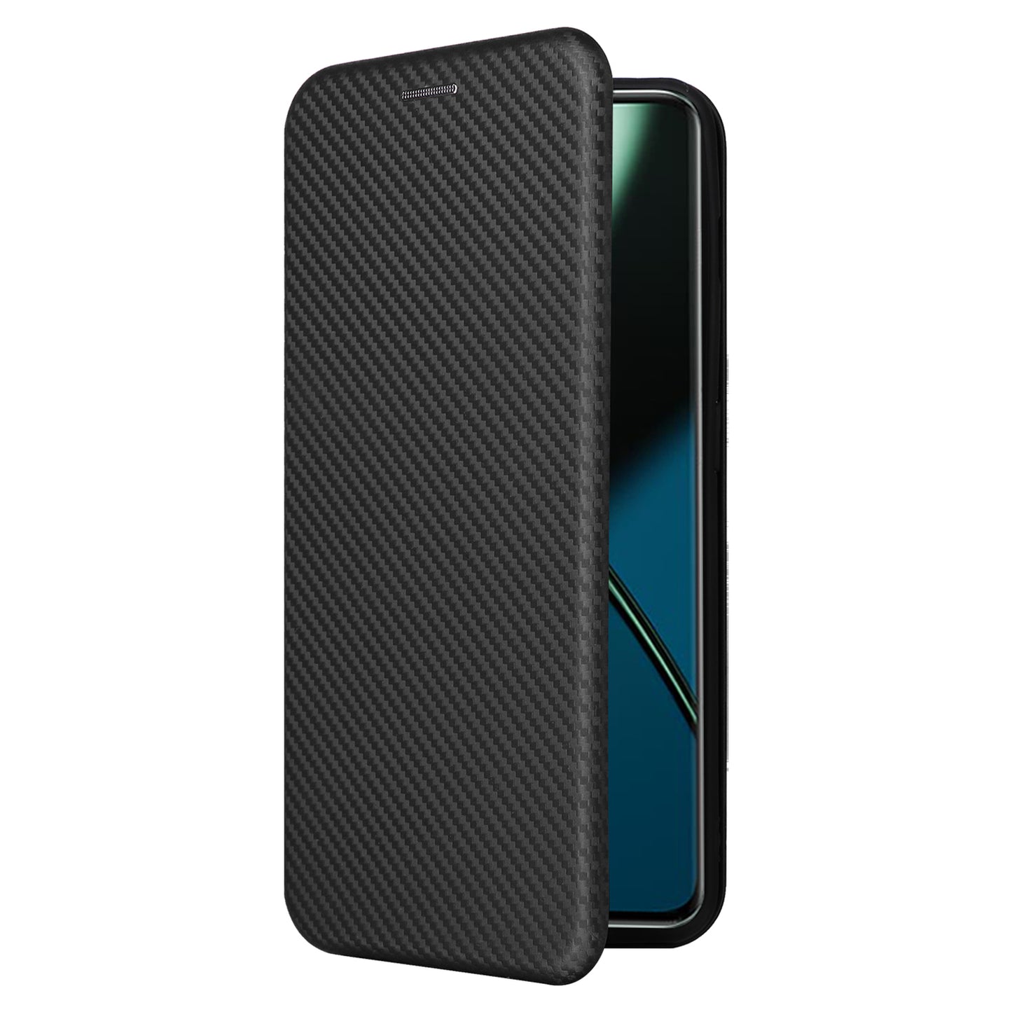 For OnePlus 11 5G PU Leather Stand Card Slots Case Carbon Fiber Texture Magnetic Auto-absorbed Folio Phone Cover - Black