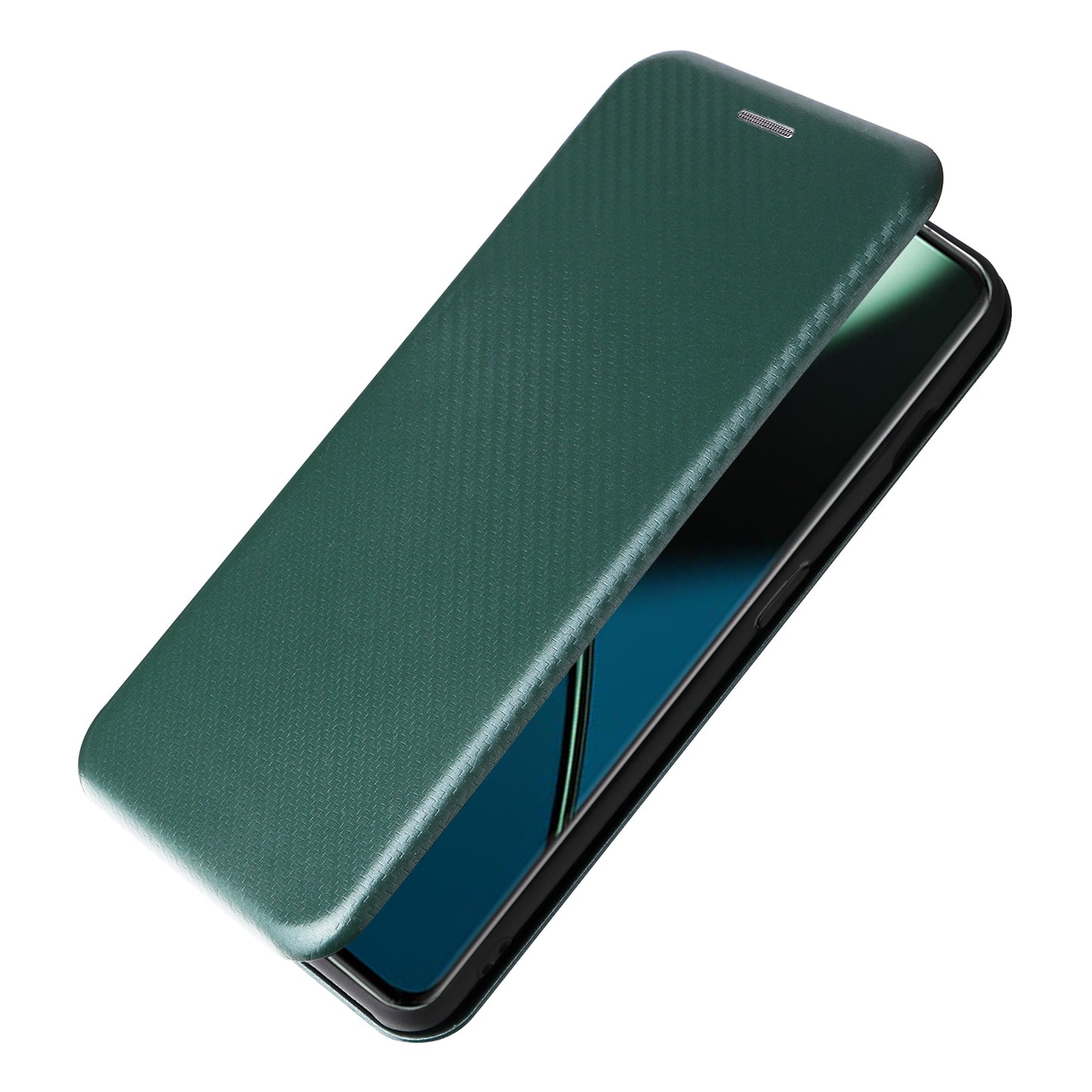 For OnePlus 11 5G PU Leather Stand Card Slots Case Carbon Fiber Texture Magnetic Auto-absorbed Folio Phone Cover - Green