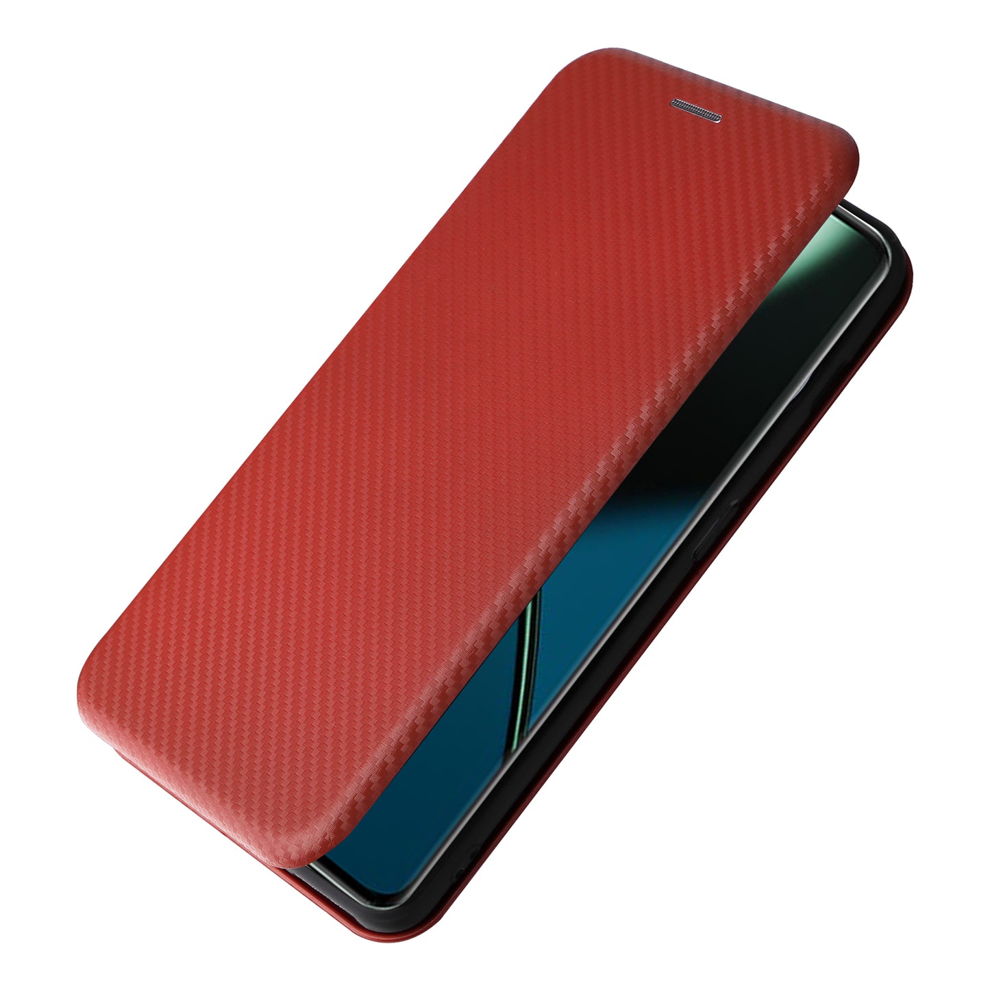 For OnePlus 11 5G PU Leather Stand Card Slots Case Carbon Fiber Texture Magnetic Auto-absorbed Folio Phone Cover - Red