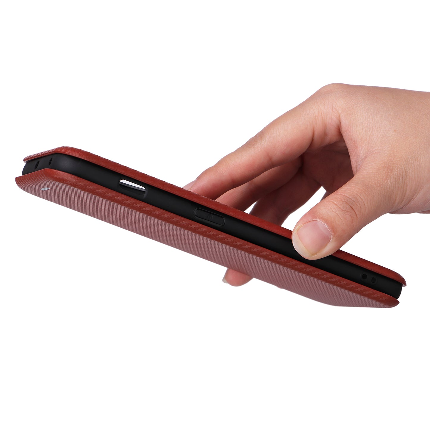 For OnePlus 11 5G PU Leather Stand Card Slots Case Carbon Fiber Texture Magnetic Auto-absorbed Folio Phone Cover - Red