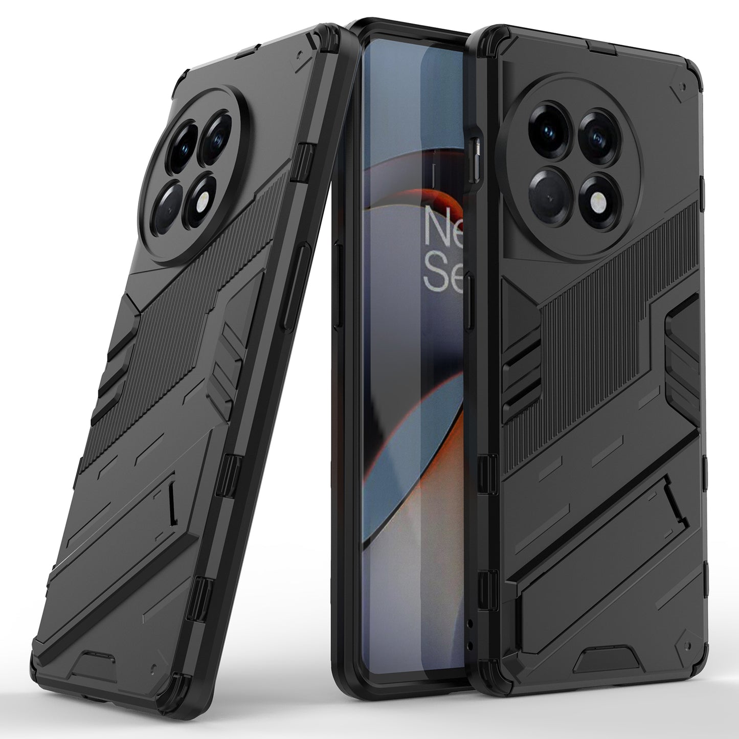 Anti-fall Phone Case for OnePlus Ace 2 5G / 11R 5G , Soft TPU Hard PC Mobile Phone Cover Kickstand - Black