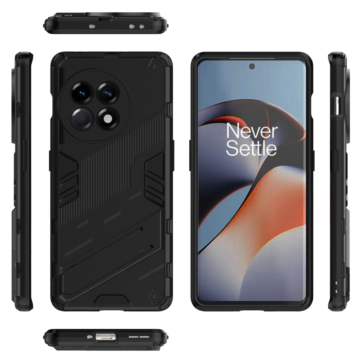 Anti-fall Phone Case for OnePlus Ace 2 5G / 11R 5G , Soft TPU Hard PC Mobile Phone Cover Kickstand - Black