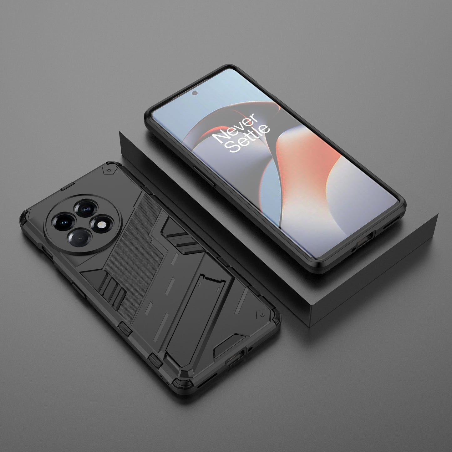 Anti-fall Phone Case for OnePlus Ace 2 5G / 11R 5G , Soft TPU Hard PC Mobile Phone Cover Kickstand - Black