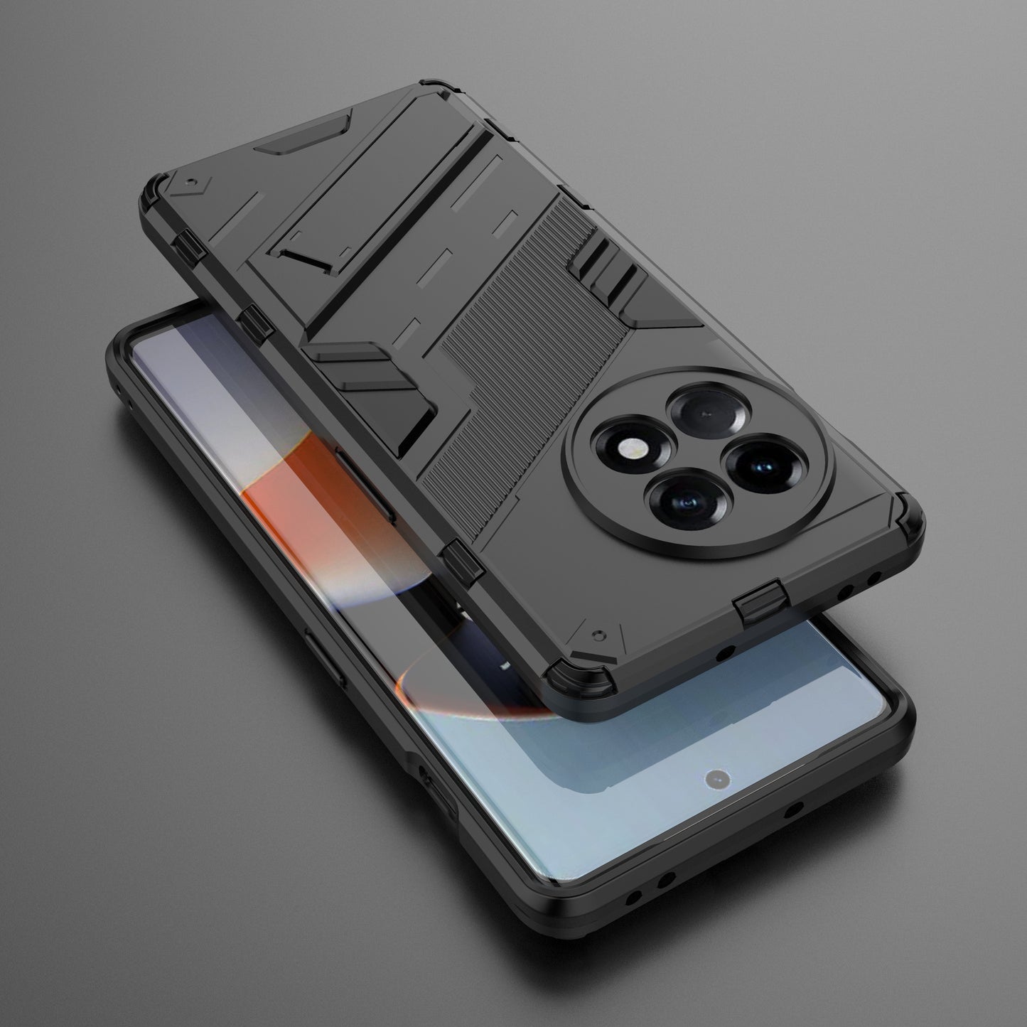 Anti-fall Phone Case for OnePlus Ace 2 5G / 11R 5G , Soft TPU Hard PC Mobile Phone Cover Kickstand - Black