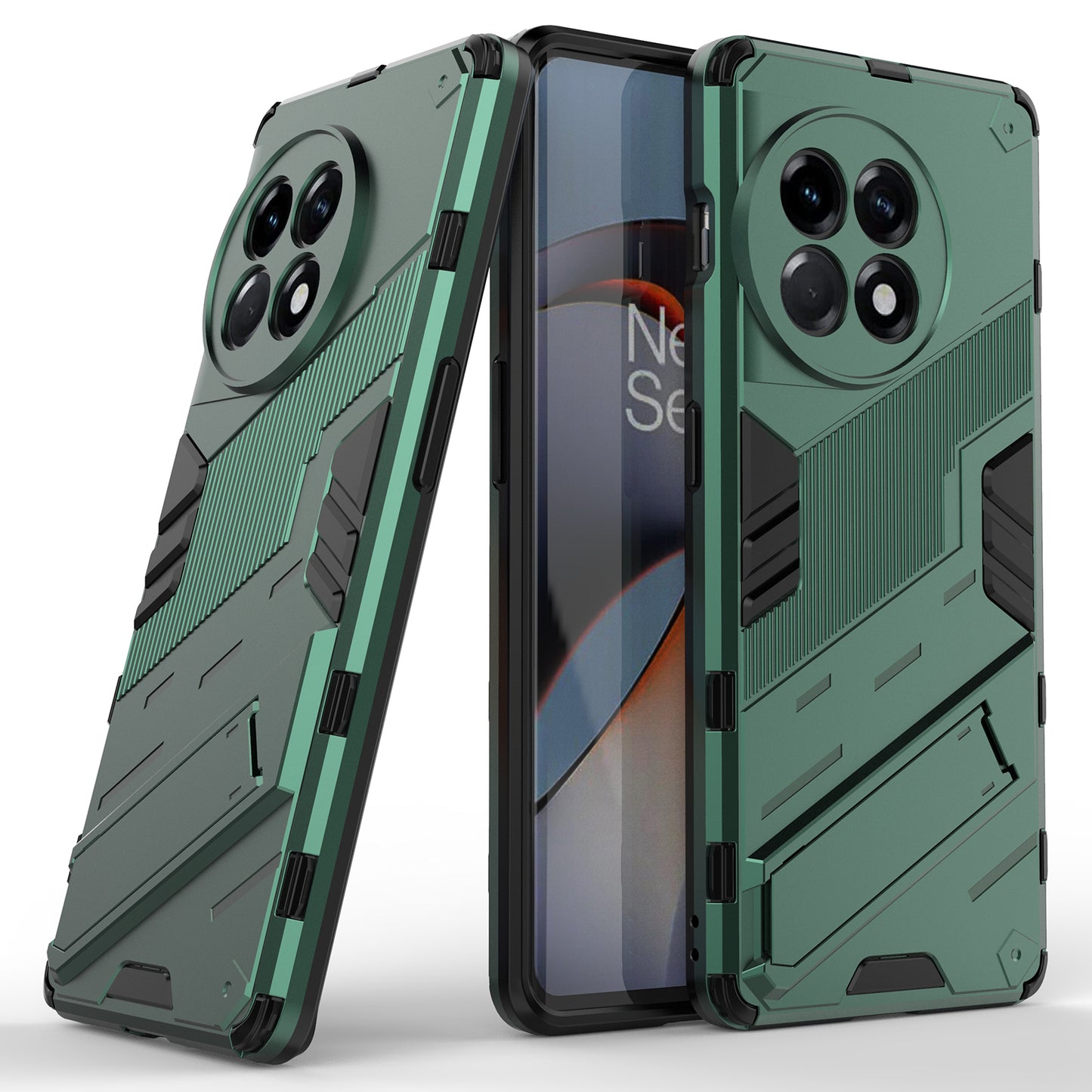 Anti-fall Phone Case for OnePlus Ace 2 5G / 11R 5G , Soft TPU Hard PC Mobile Phone Cover Kickstand - Green