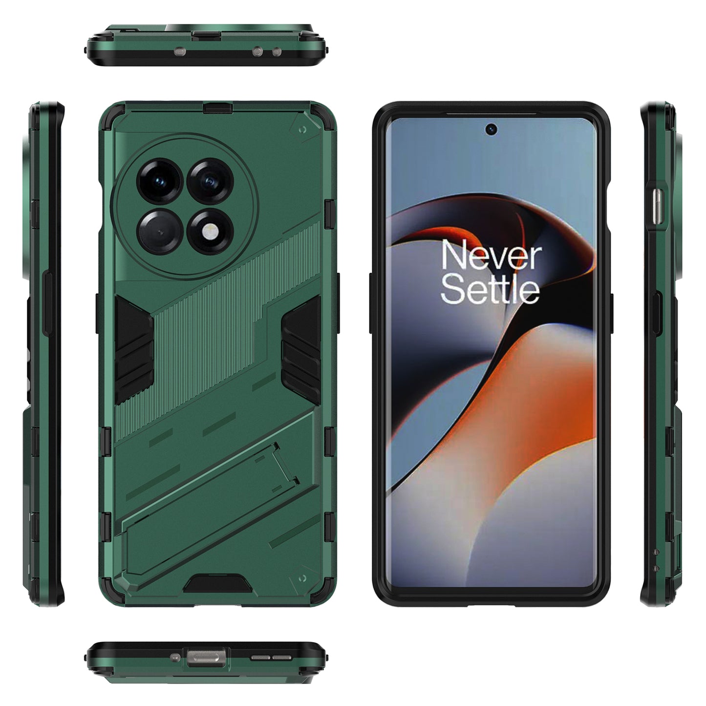 Anti-fall Phone Case for OnePlus Ace 2 5G / 11R 5G , Soft TPU Hard PC Mobile Phone Cover Kickstand - Green
