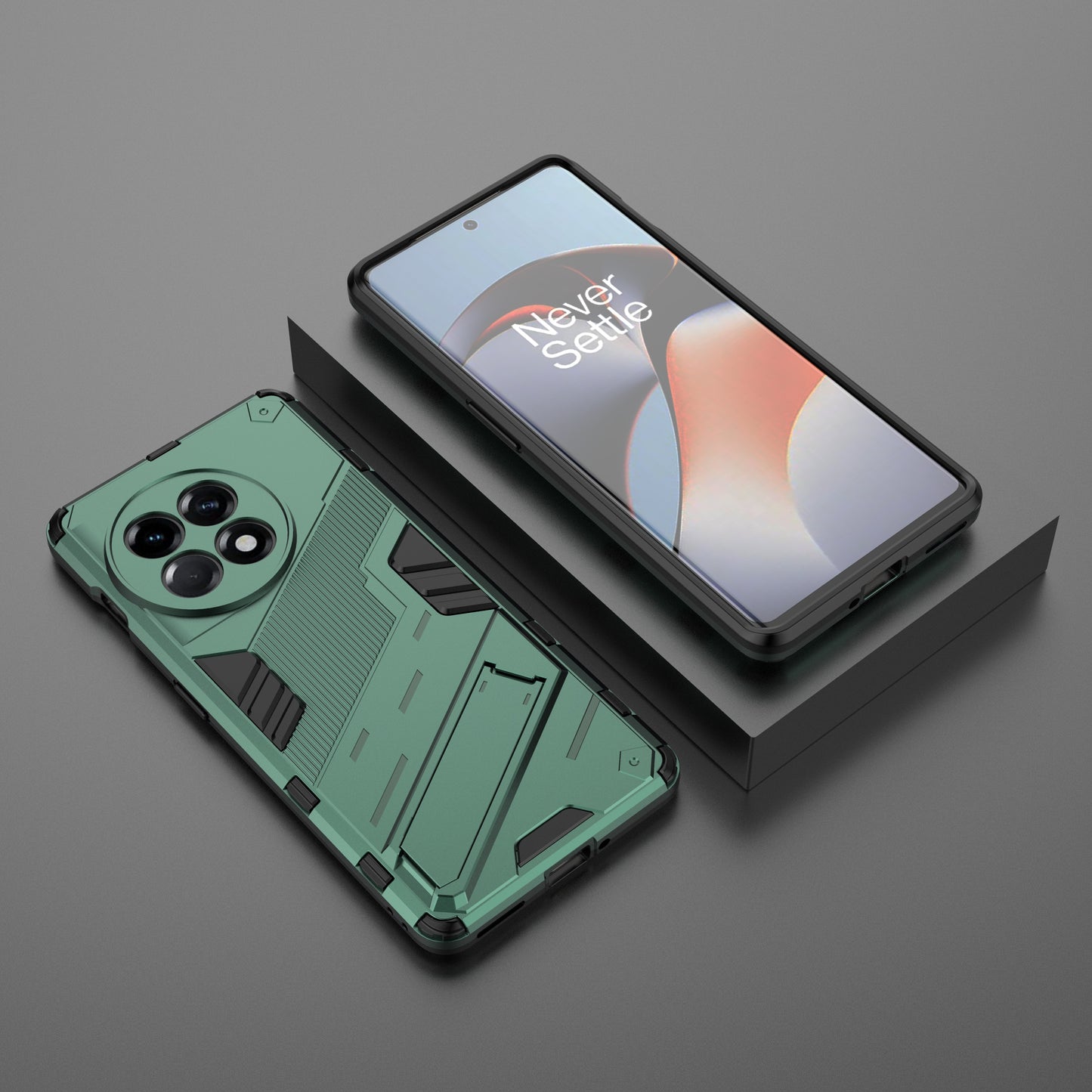 Anti-fall Phone Case for OnePlus Ace 2 5G / 11R 5G , Soft TPU Hard PC Mobile Phone Cover Kickstand - Green