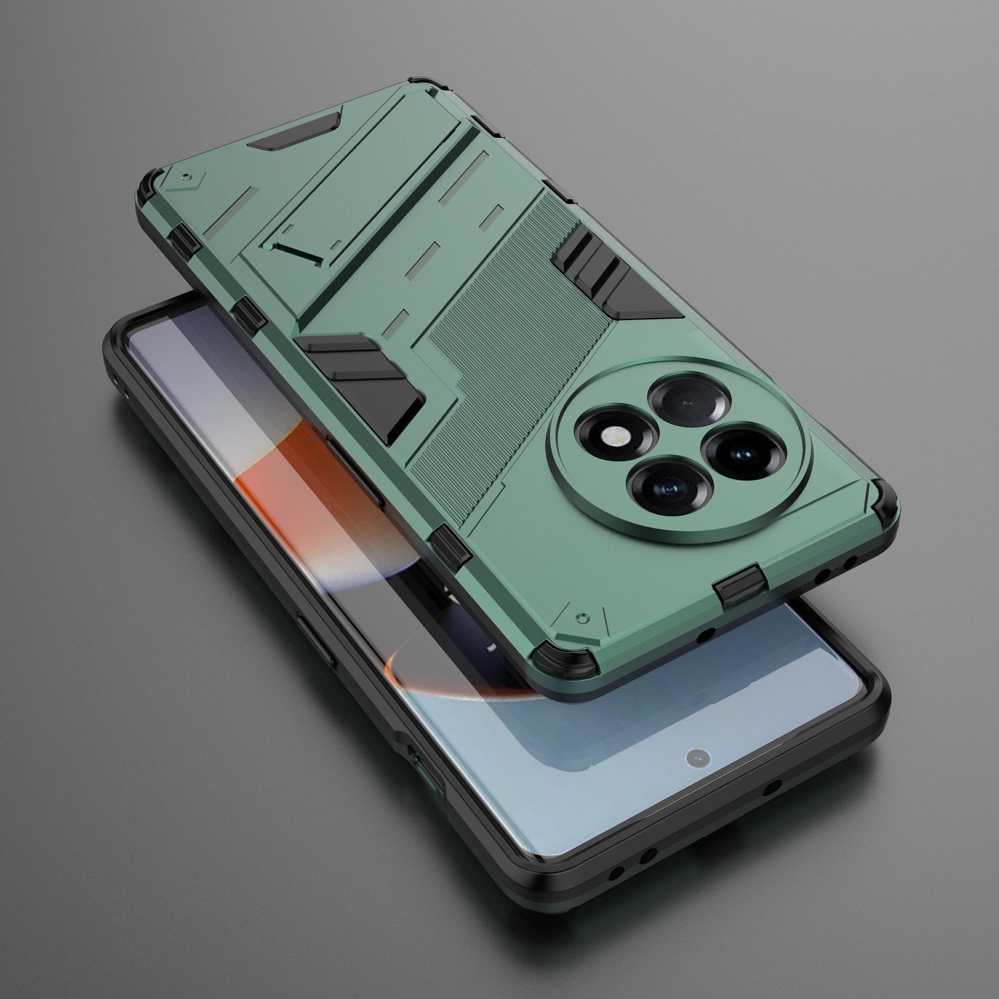 Anti-fall Phone Case for OnePlus Ace 2 5G / 11R 5G , Soft TPU Hard PC Mobile Phone Cover Kickstand - Green