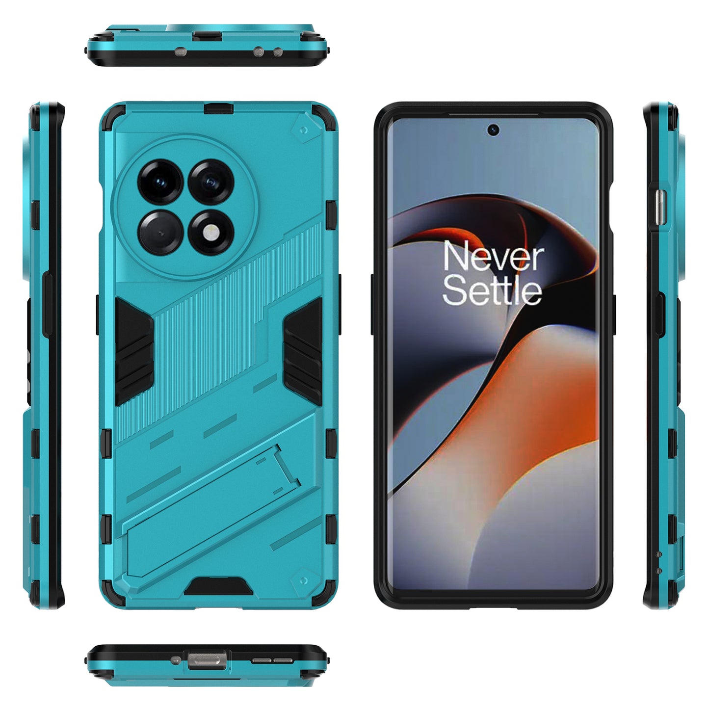 Anti-fall Phone Case for OnePlus Ace 2 5G / 11R 5G , Soft TPU Hard PC Mobile Phone Cover Kickstand - Baby Blue