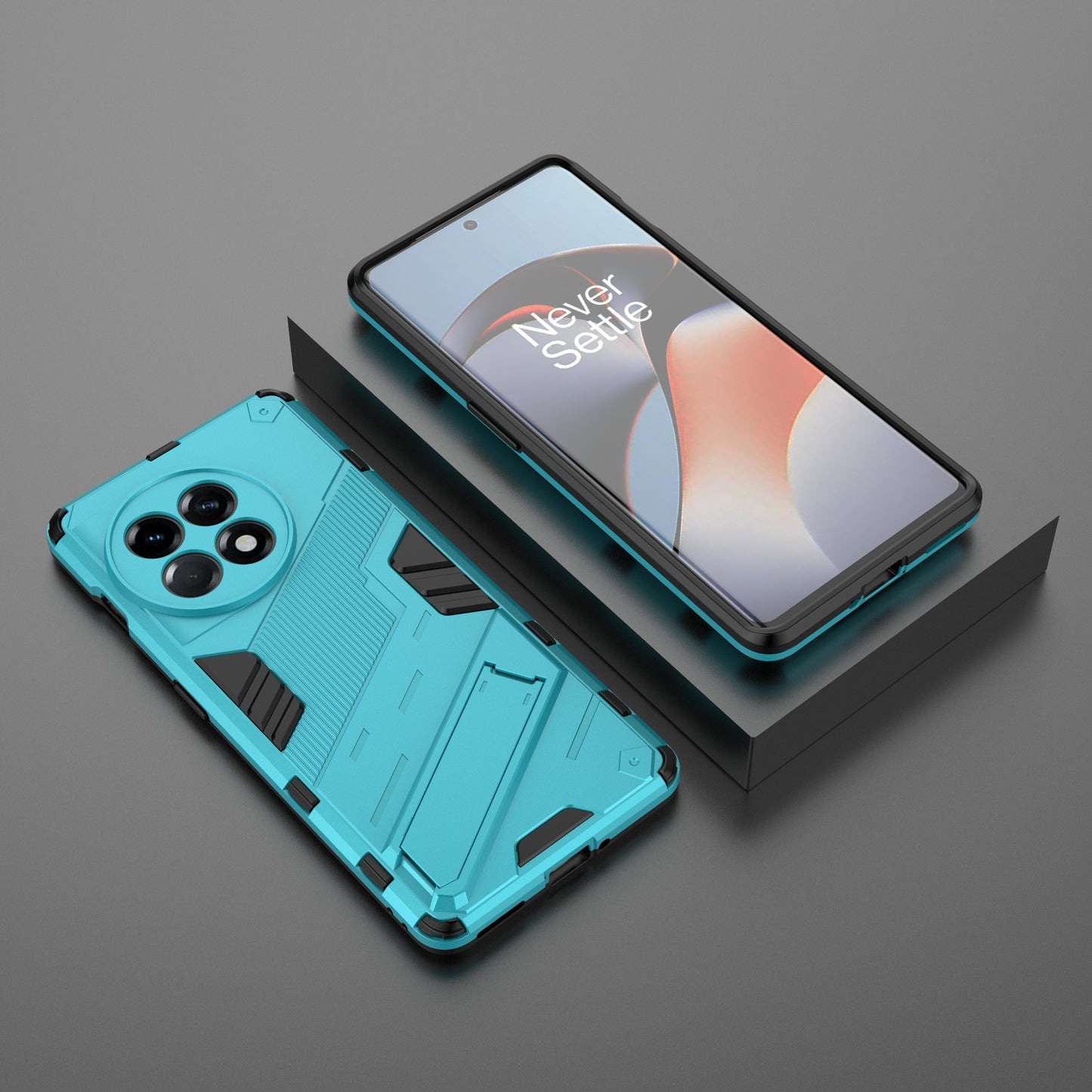 Anti-fall Phone Case for OnePlus Ace 2 5G / 11R 5G , Soft TPU Hard PC Mobile Phone Cover Kickstand - Baby Blue