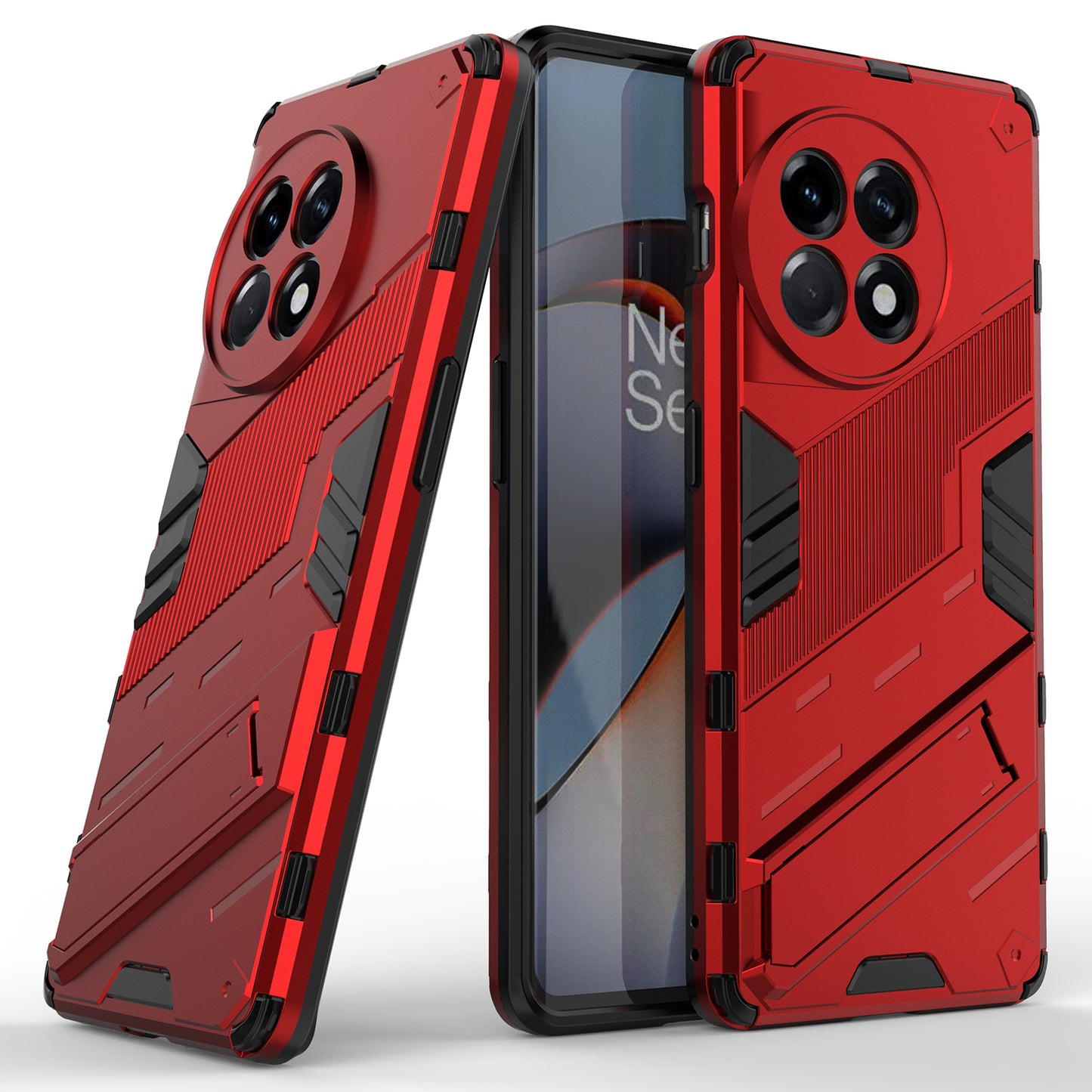 Anti-fall Phone Case for OnePlus Ace 2 5G / 11R 5G , Soft TPU Hard PC Mobile Phone Cover Kickstand - Red