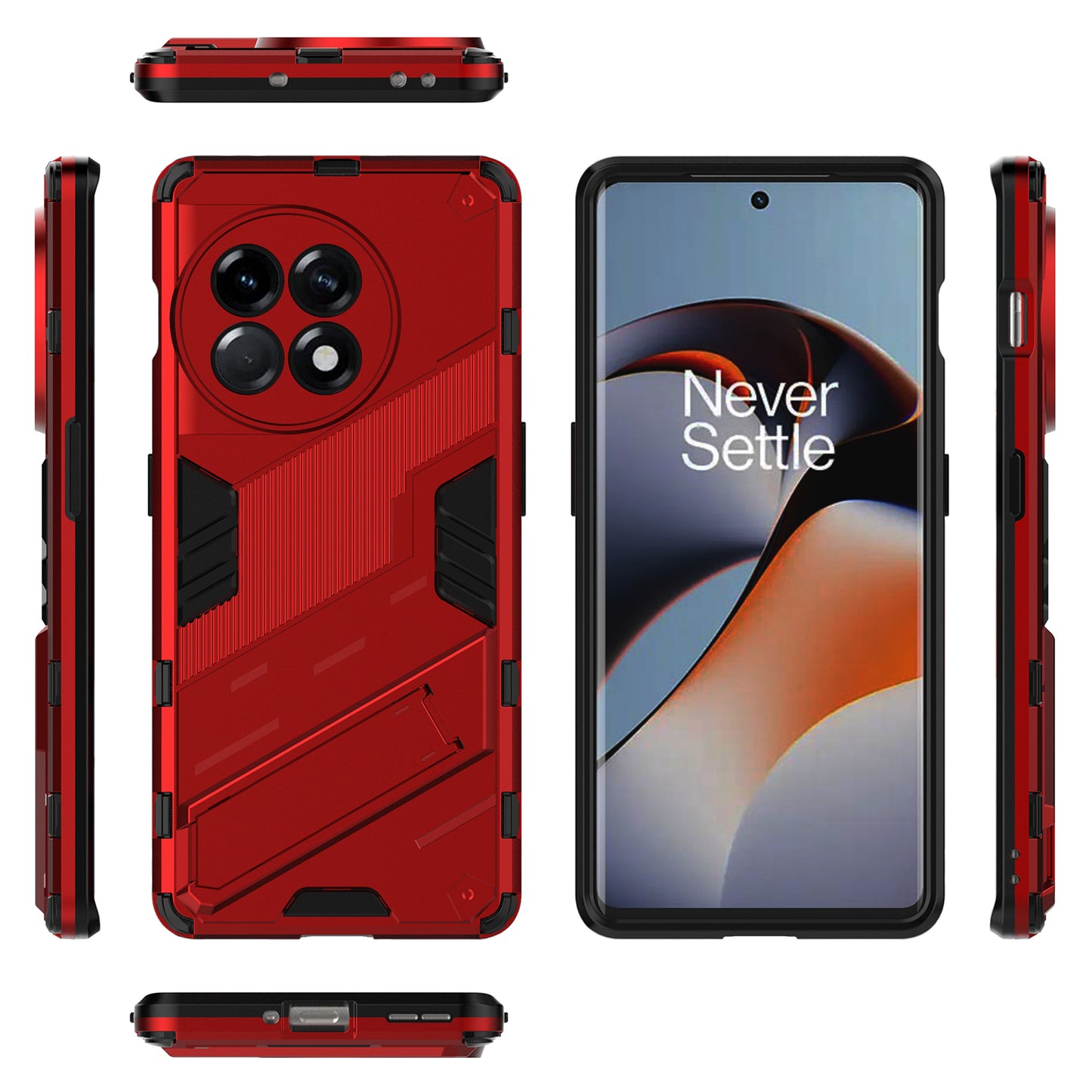 Anti-fall Phone Case for OnePlus Ace 2 5G / 11R 5G , Soft TPU Hard PC Mobile Phone Cover Kickstand - Red