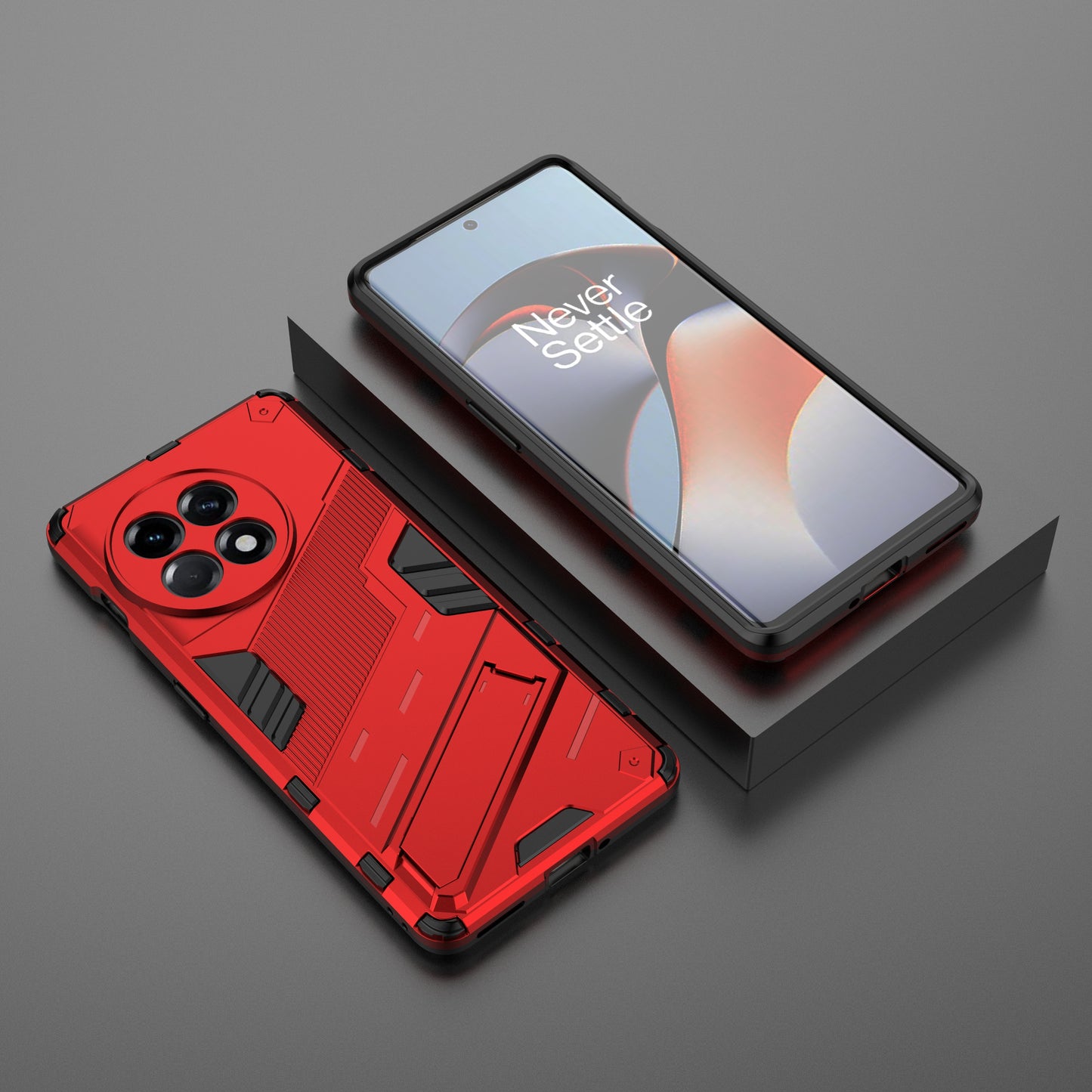 Anti-fall Phone Case for OnePlus Ace 2 5G / 11R 5G , Soft TPU Hard PC Mobile Phone Cover Kickstand - Red