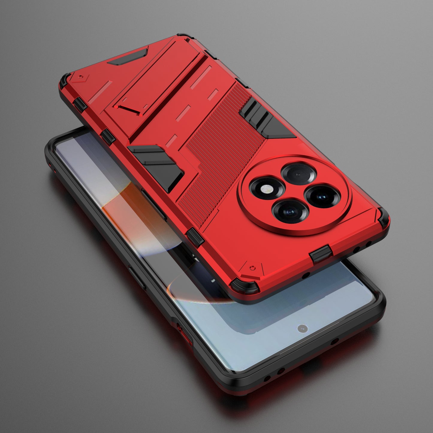 Anti-fall Phone Case for OnePlus Ace 2 5G / 11R 5G , Soft TPU Hard PC Mobile Phone Cover Kickstand - Red